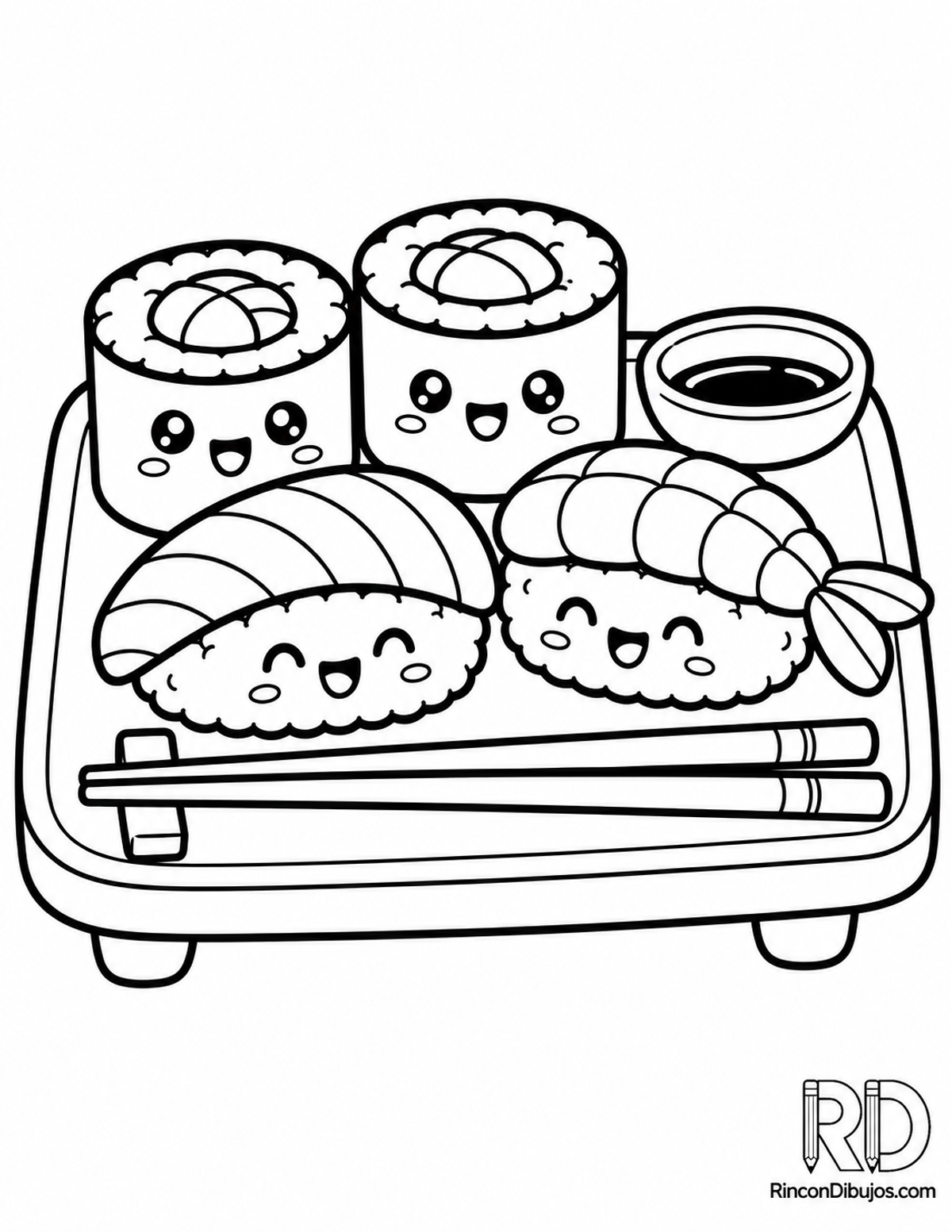 Dibujo de sushi kawaii para colorear