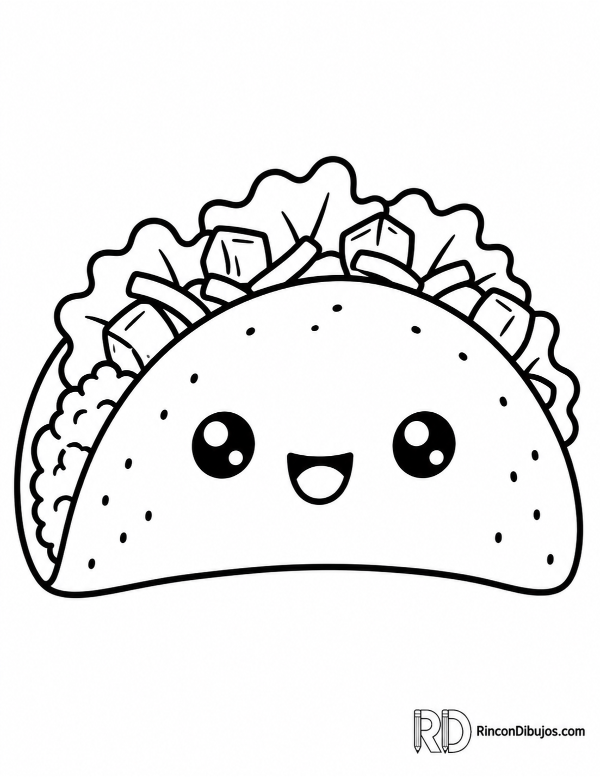 Dibujo de taco kawaii para colorear