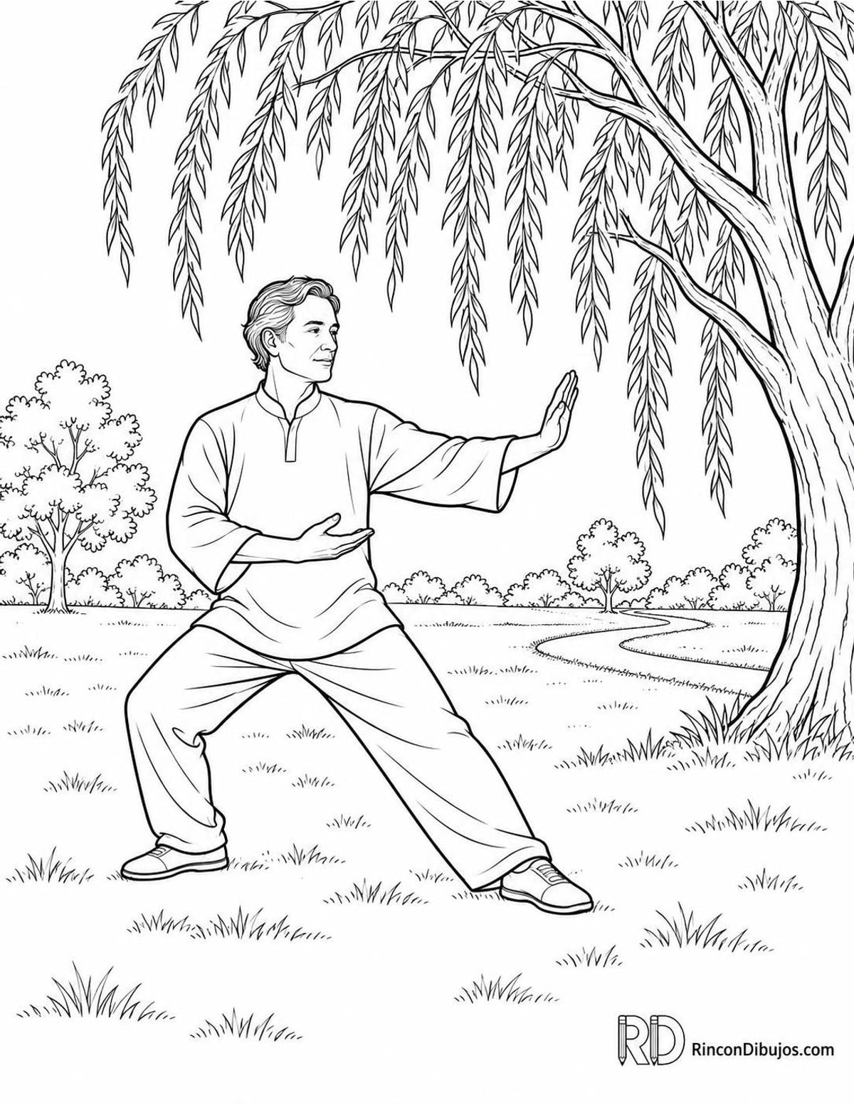 Dibujo de taichí en parque para colorear Dibujo de taichí en parque para colorear