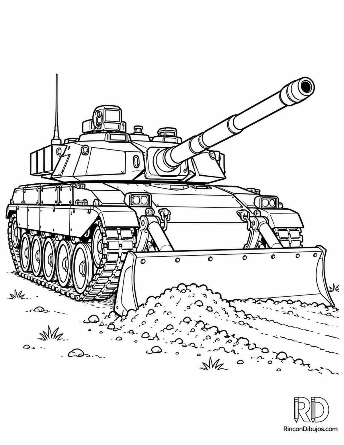 Dibujo de tanque con pala para colorear Dibujo de tanque con pala para colorear