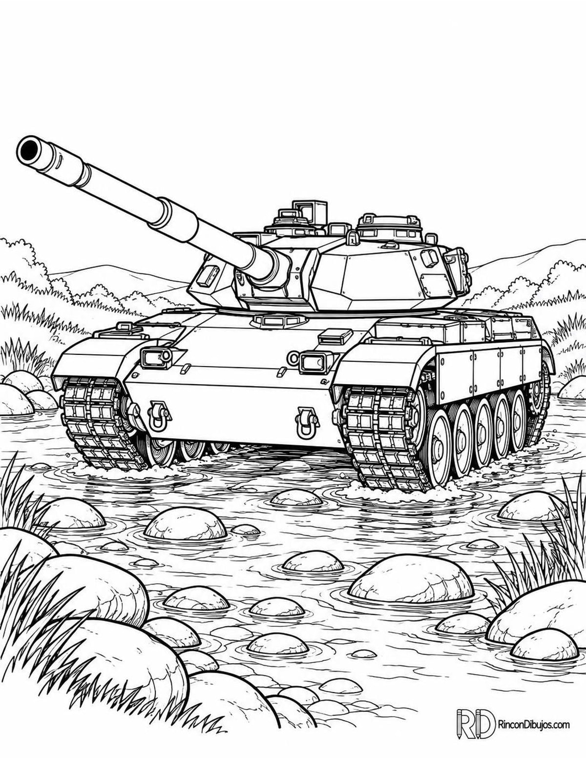 Dibujo de tanque cruzando arroyo para colorear Dibujo de tanque cruzando arroyo para colorear