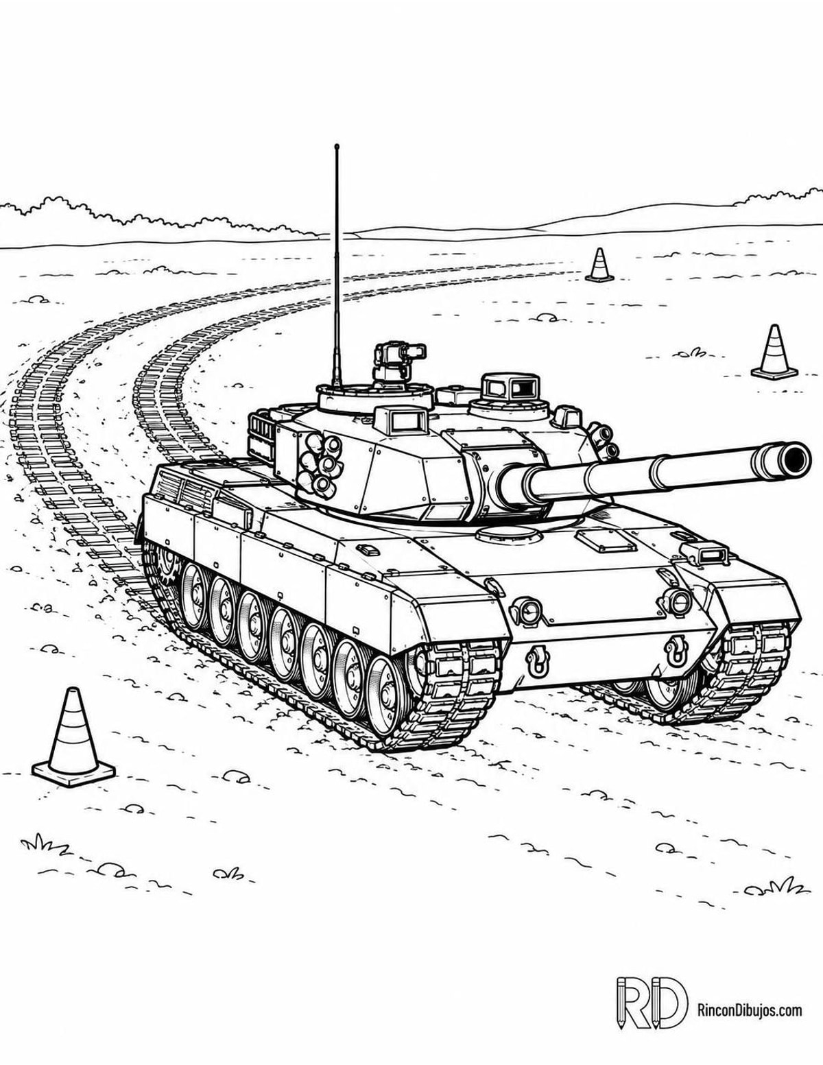 Dibujo de tanque girando para colorear Dibujo de tanque girando para colorear