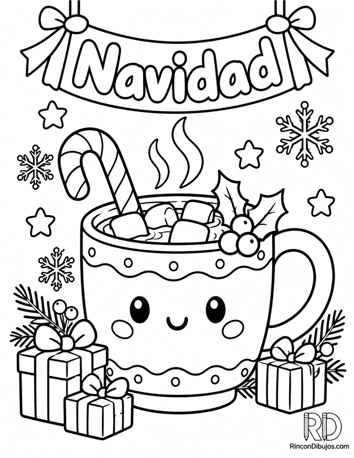 Dibujo de taza Navidad kawaii para colorear Dibujo de taza Navidad kawaii para colorear