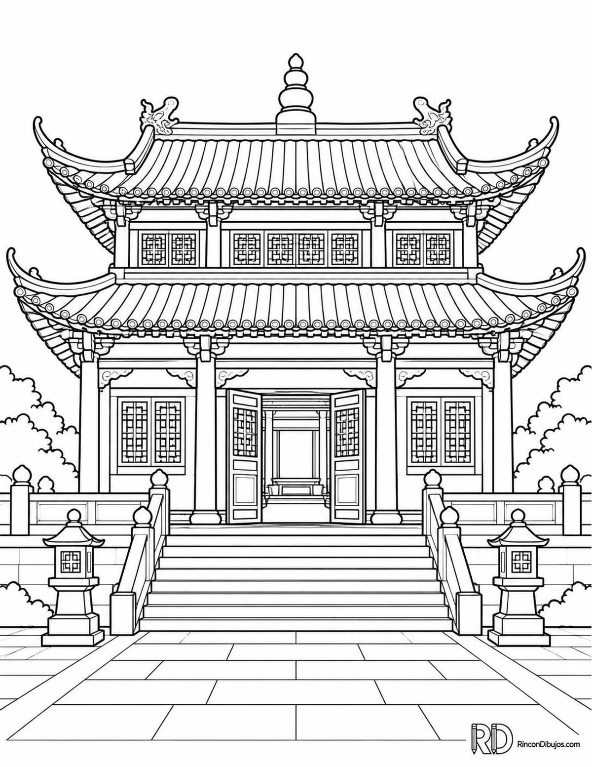 Dibujo de templo chino para colorear Dibujo de templo chino para colorear