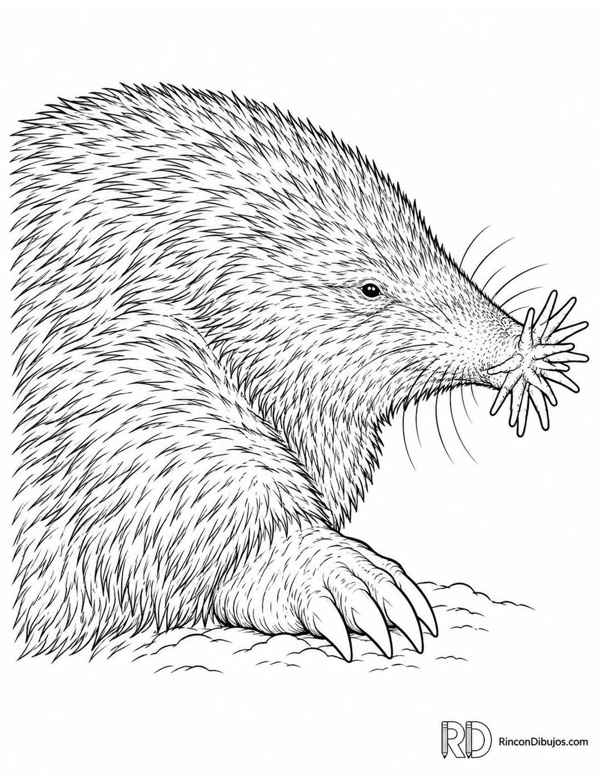 Dibujo de topo de nariz estrellada primer para colorear
