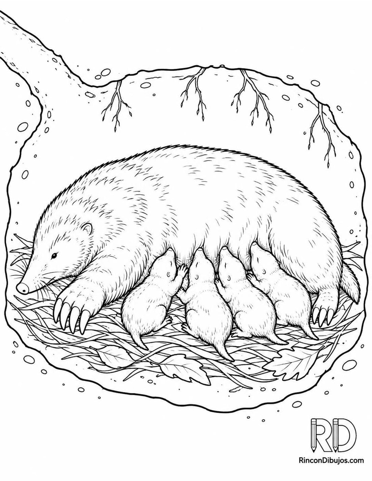 Dibujo de topo europeo amamantando para colorear