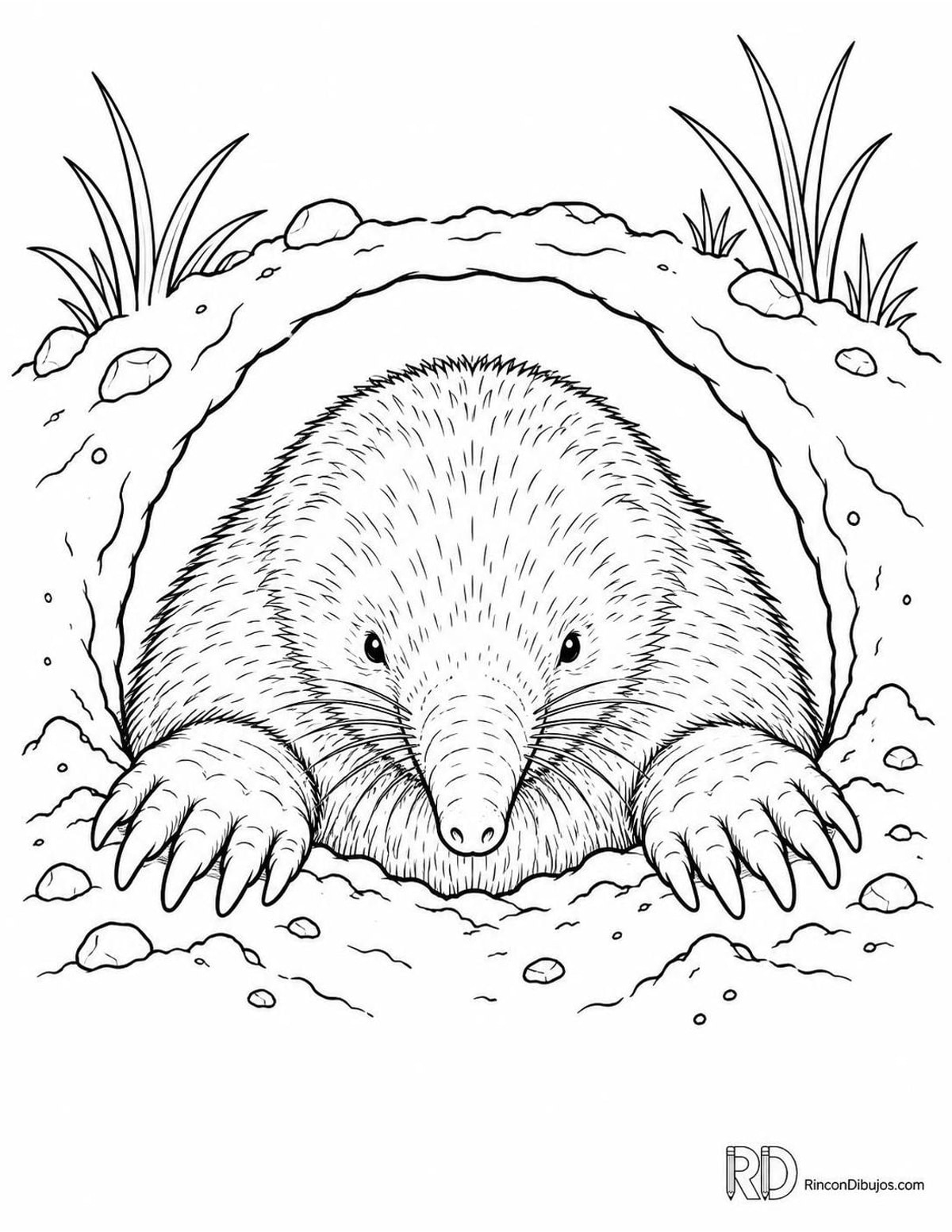 Dibujo de topo europeo en túnel para colorear