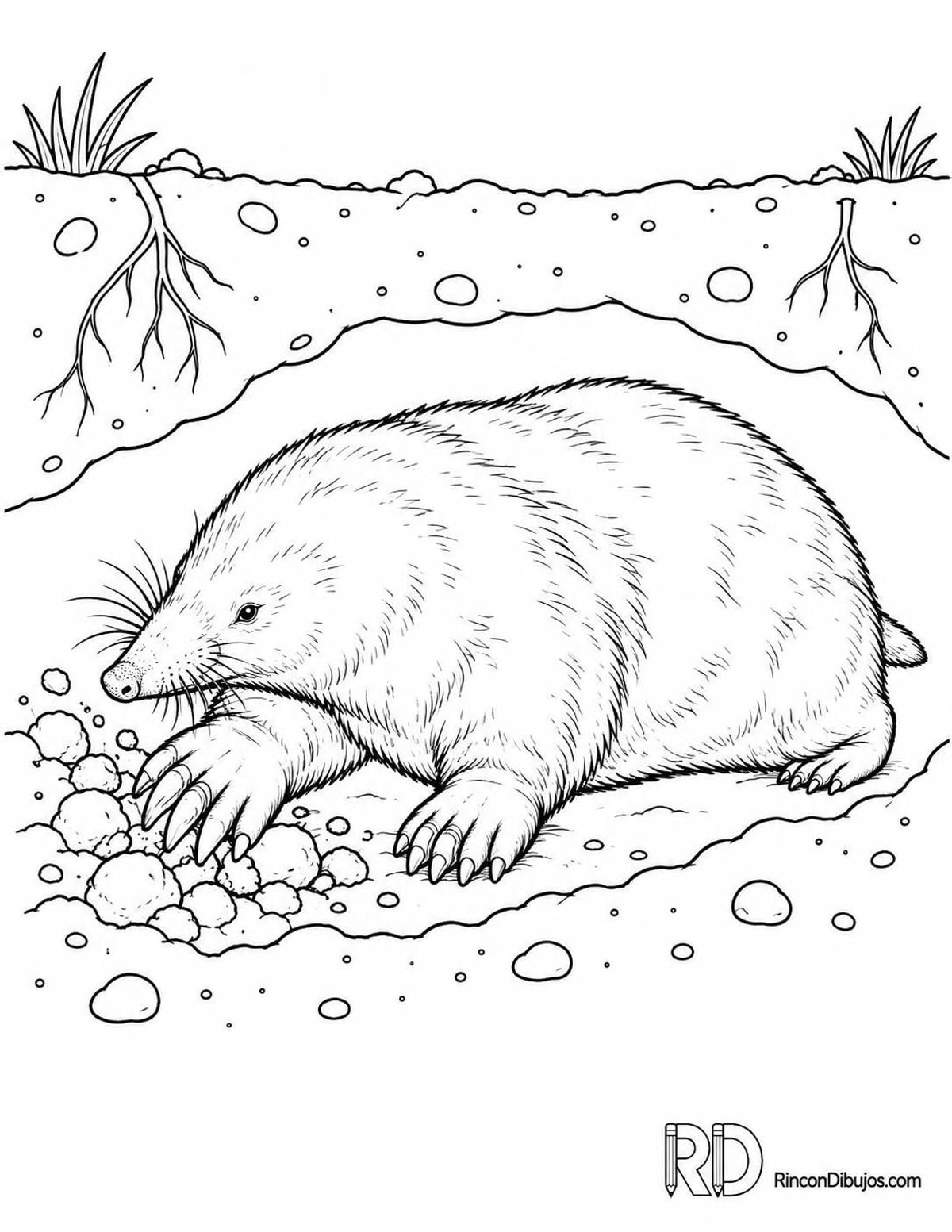 Dibujo de topo europeo excavando para colorear
