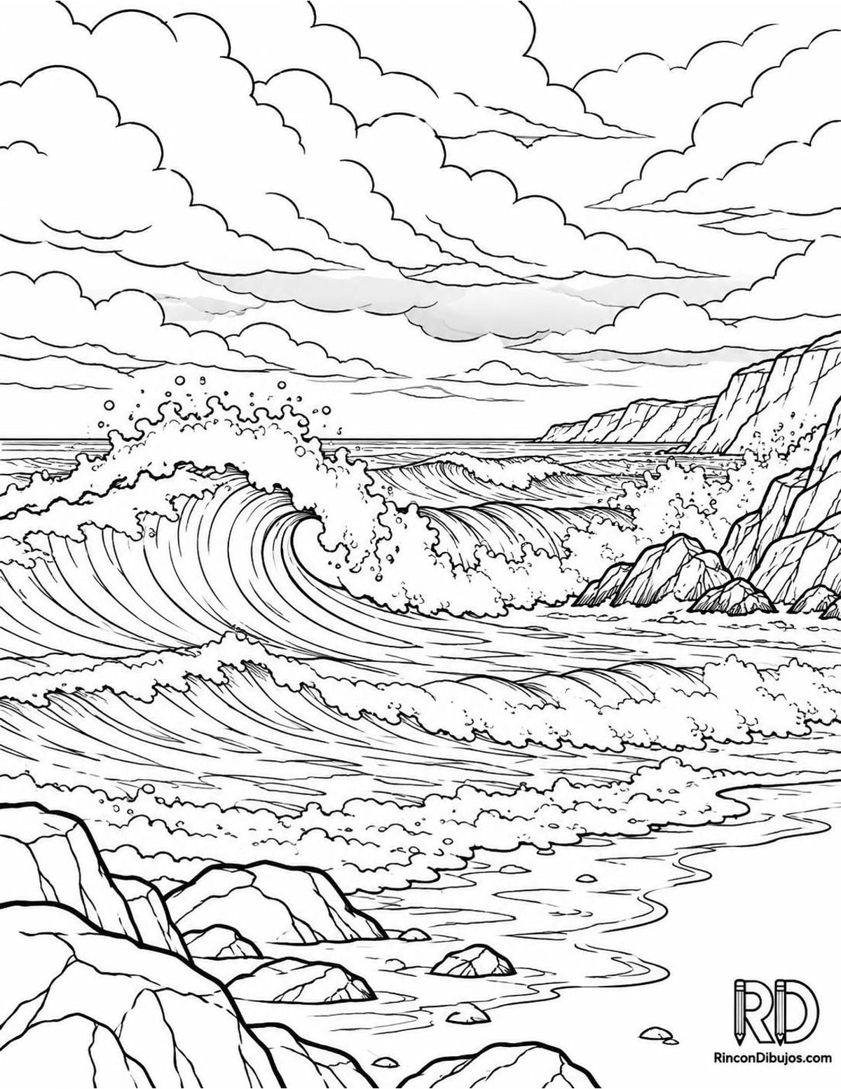 Dibujo de tormenta costera para colorear Dibujo de tormenta costera para colorear