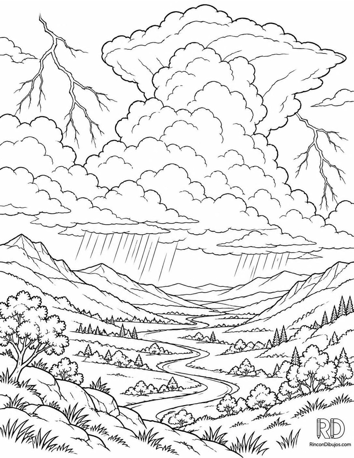 Dibujo de tormenta cumulonimbo para colorear Dibujo de tormenta cumulonimbo para colorear