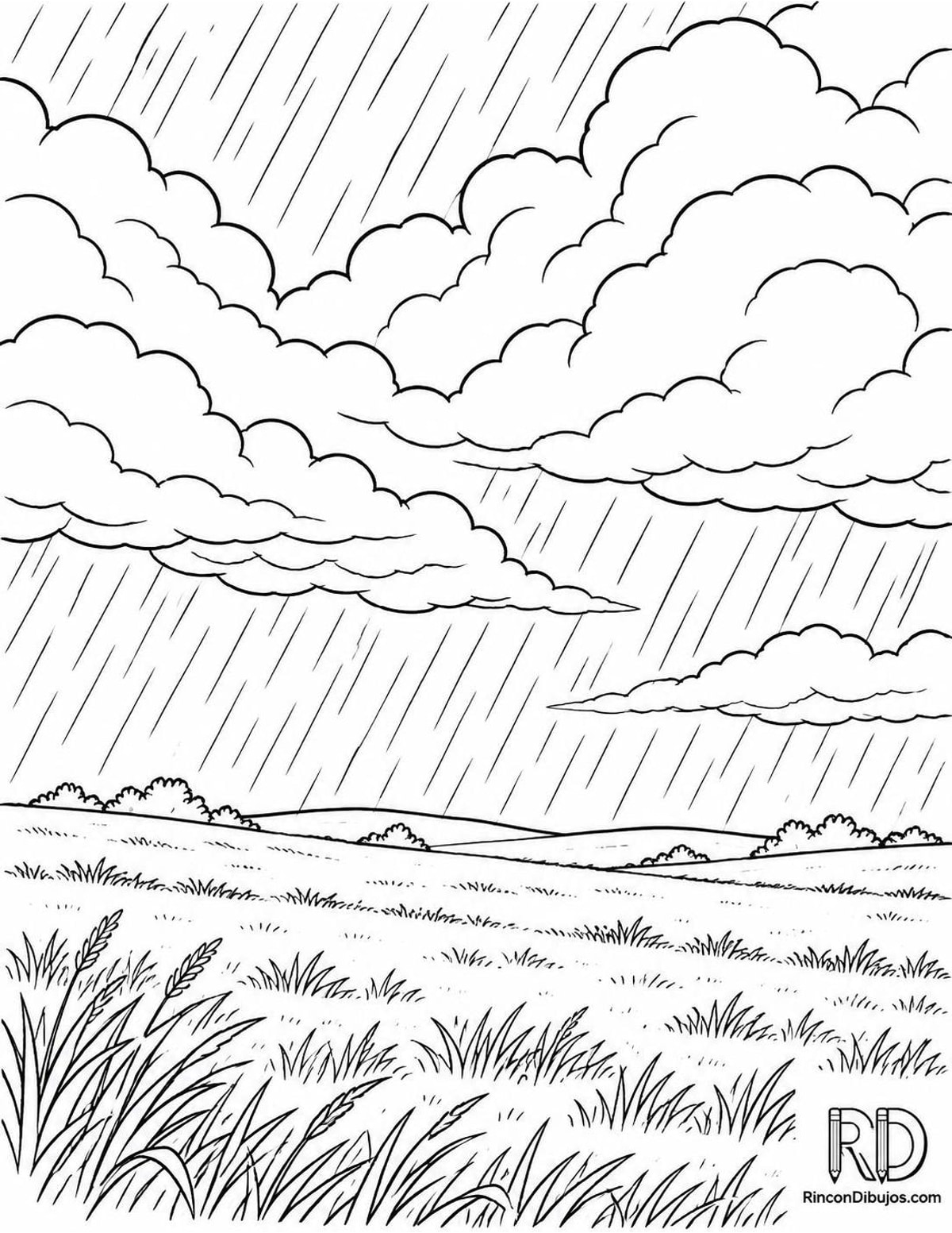 Dibujo de tormenta en campo para colorear Dibujo de tormenta en campo para colorear