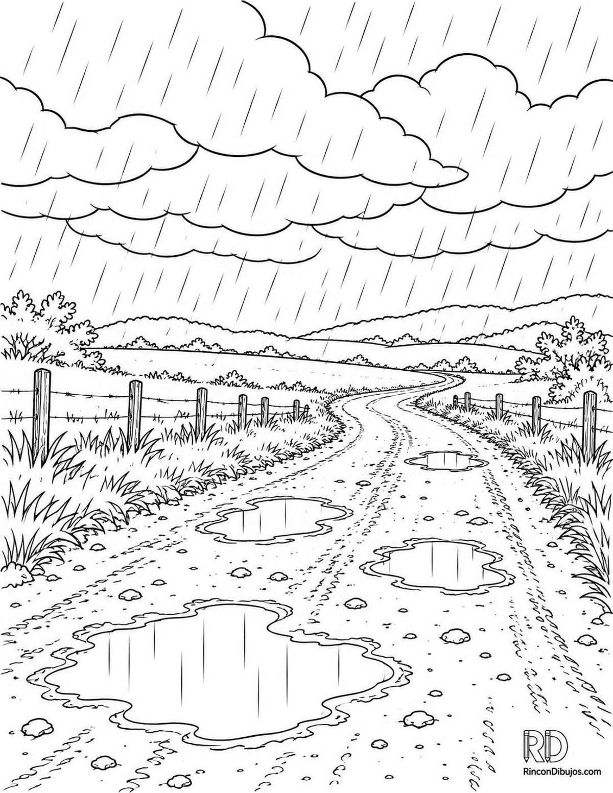 Dibujo de tormenta en carretera para colorear Dibujo de tormenta en carretera para colorear