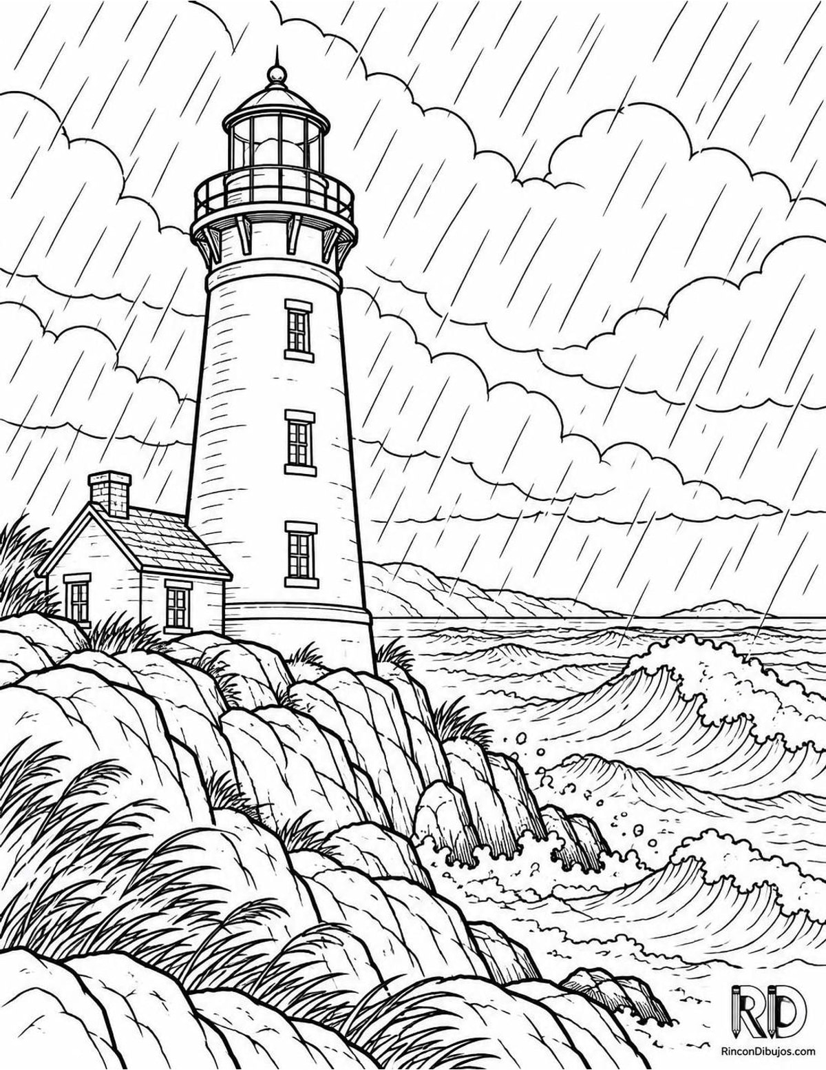 Dibujo de tormenta en faro para colorear Dibujo de tormenta en faro para colorear