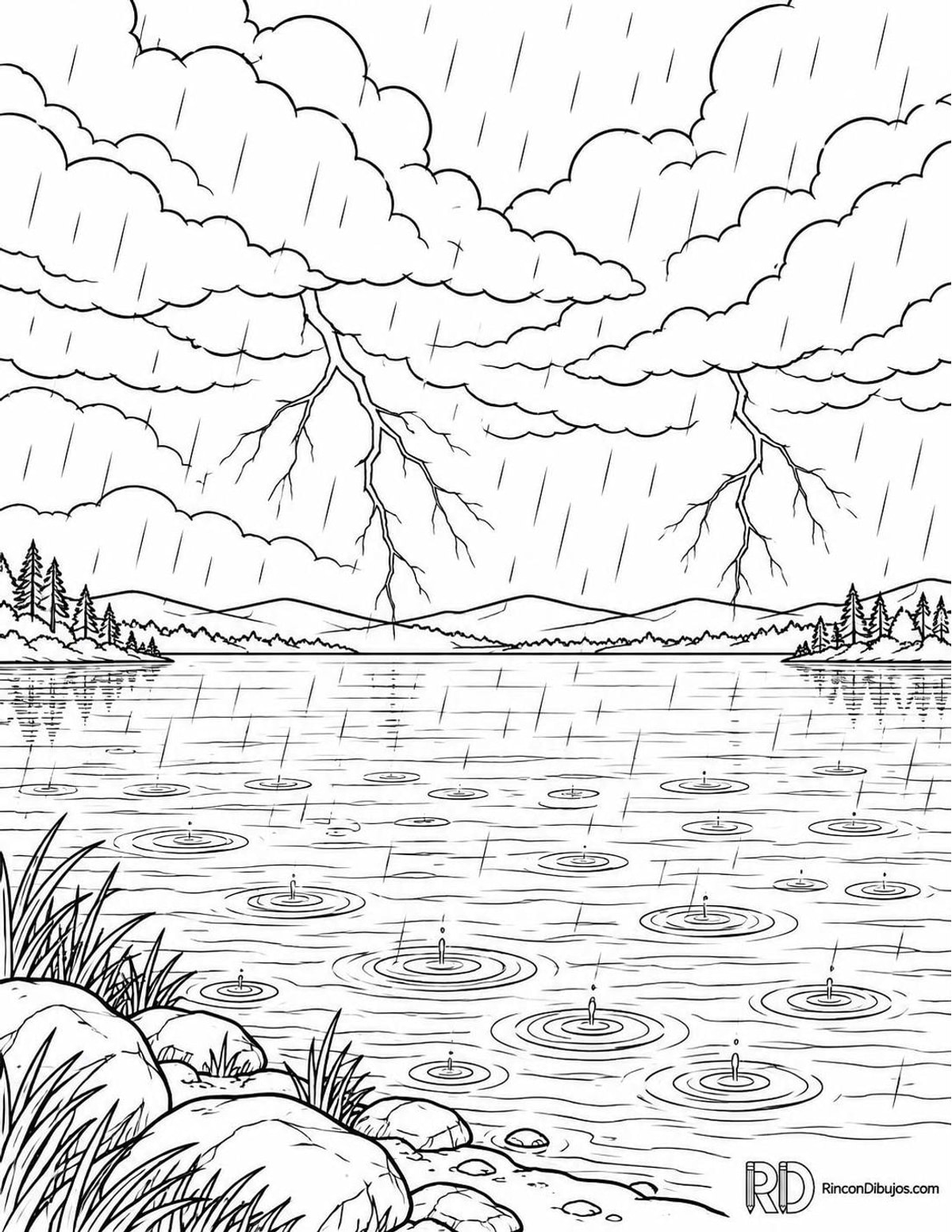 Dibujo de tormenta en lago para colorear Dibujo de tormenta en lago para colorear