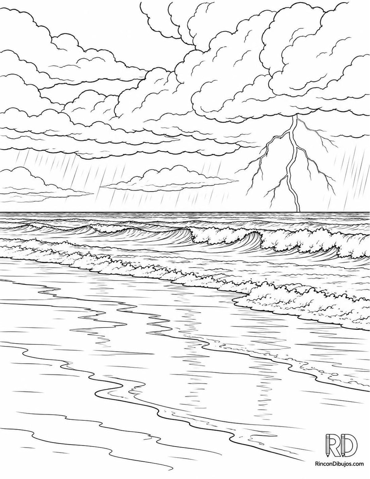 Dibujo de tormenta en playa para colorear Dibujo de tormenta en playa para colorear