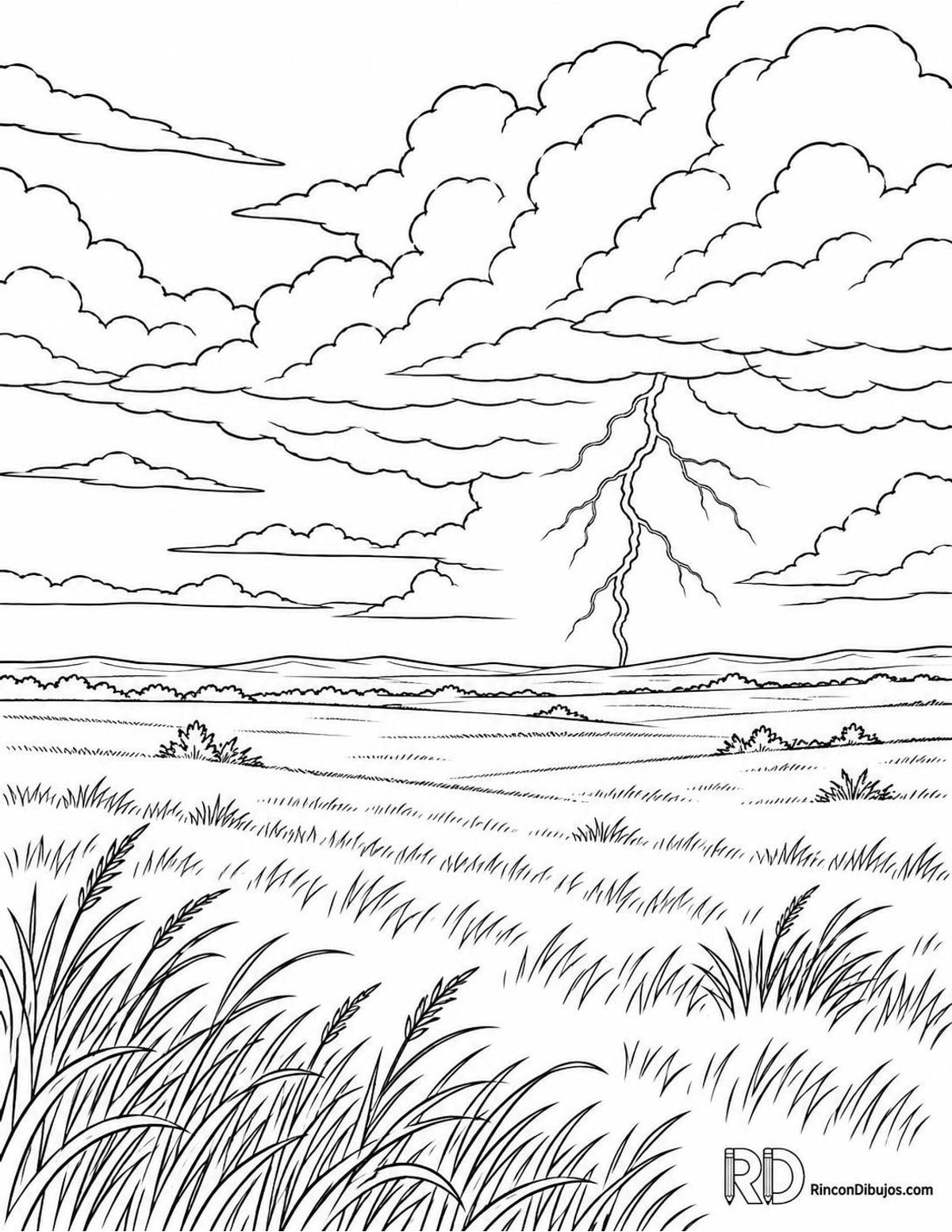 Dibujo de tormenta en pradera para colorear Dibujo de tormenta en pradera para colorear