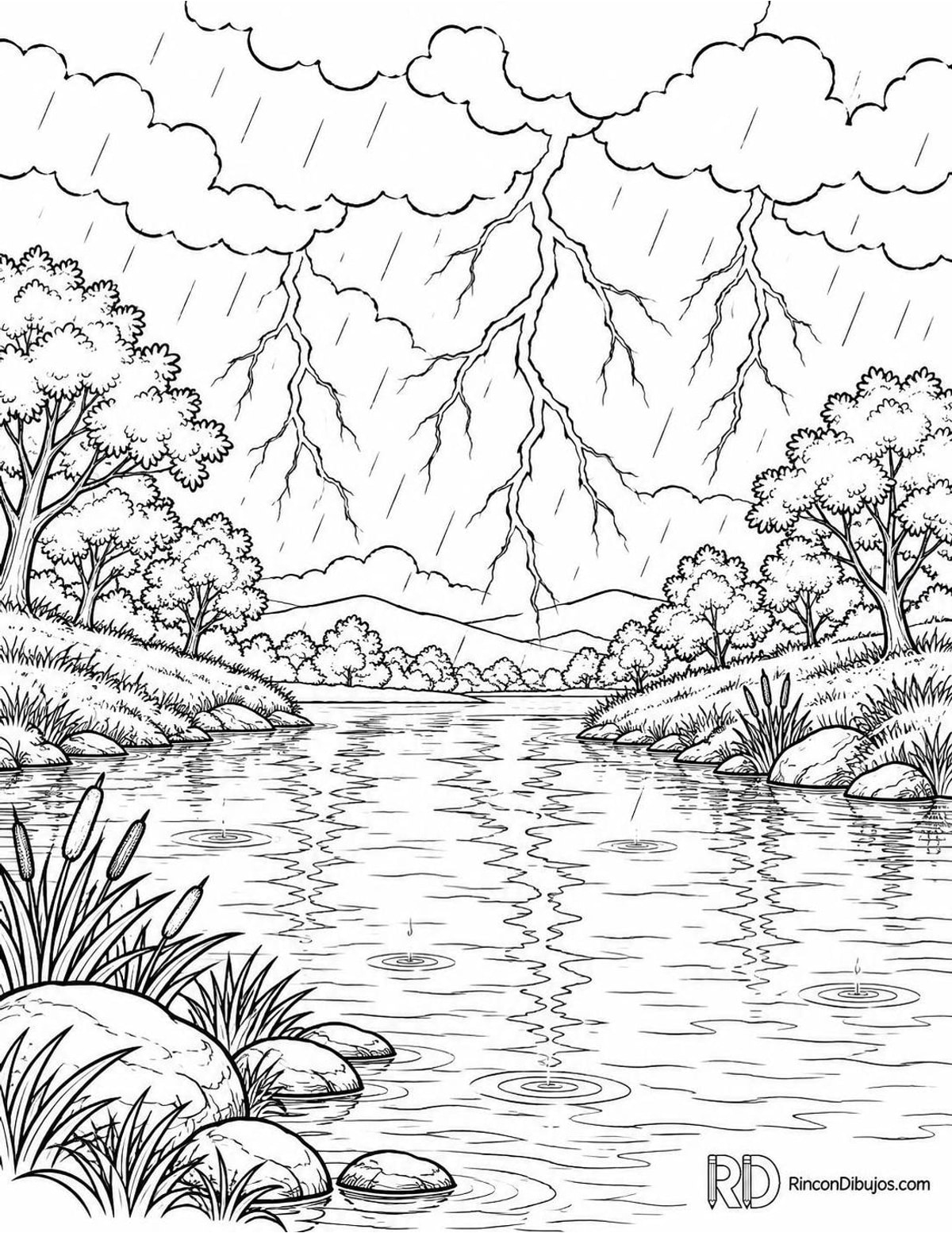 Dibujo de tormenta en río para colorear Dibujo de tormenta en río para colorear