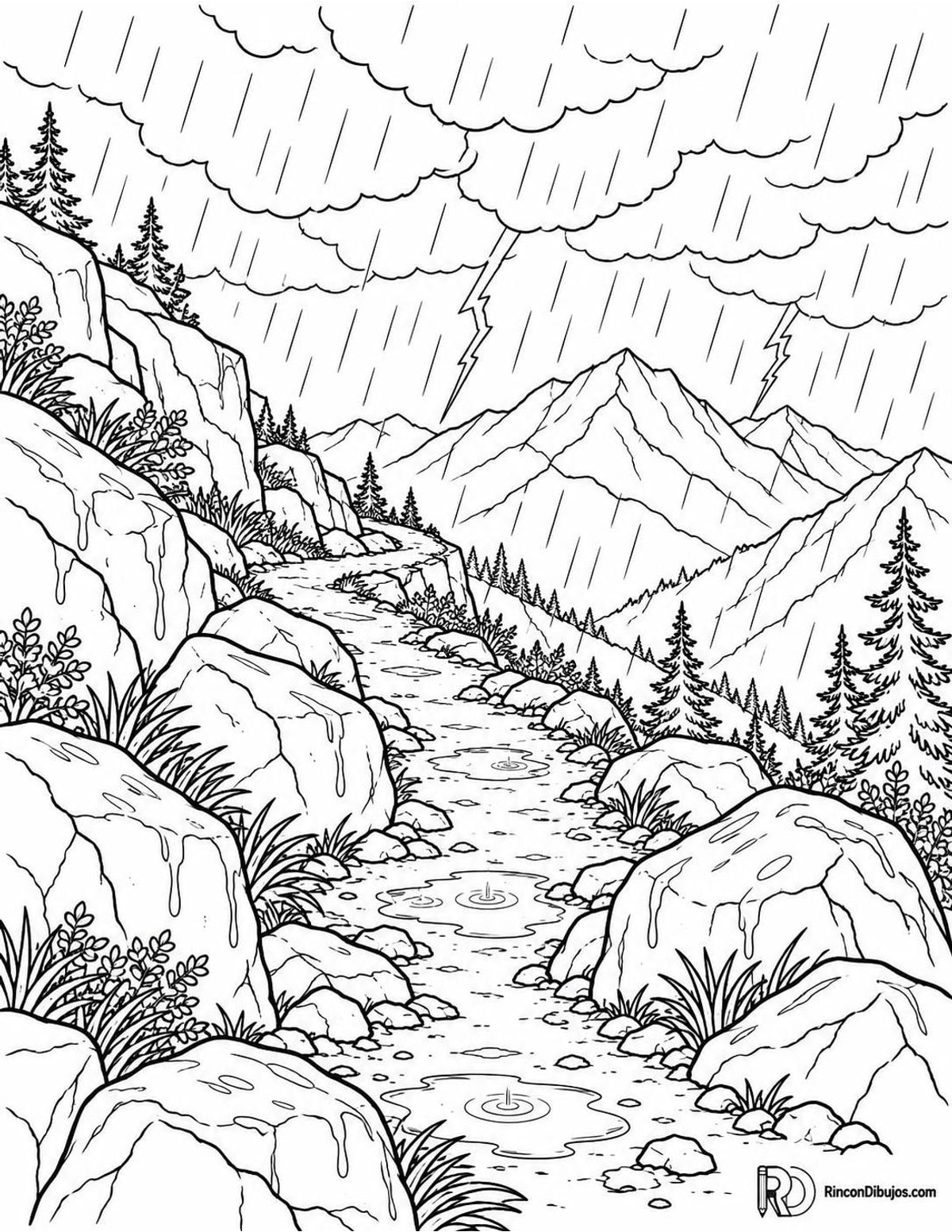 Dibujo de tormenta en sendero para colorear Dibujo de tormenta en sendero para colorear
