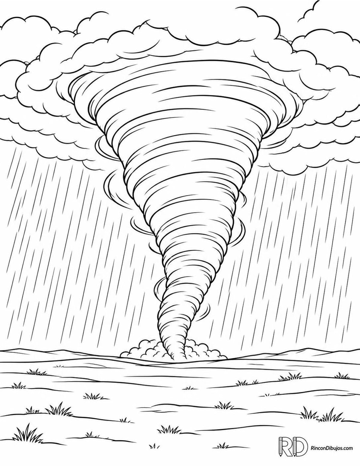 Dibujo de tornado con lluvia para colorear Dibujo de tornado con lluvia para colorear