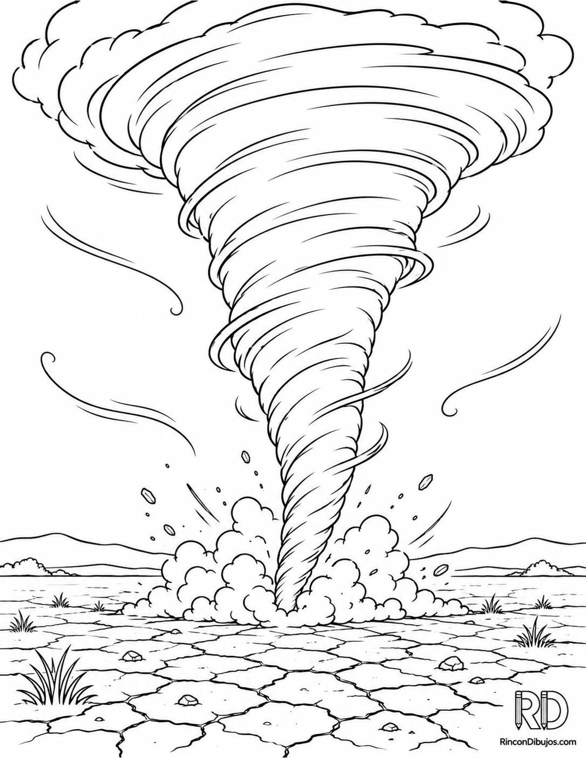 Dibujo de tornado con polvo para colorear Dibujo de tornado con polvo para colorear