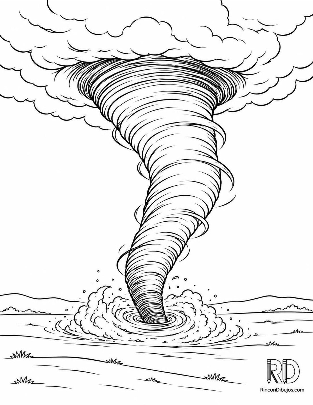 Dibujo de tornado con tierra para colorear Dibujo de tornado con tierra para colorear