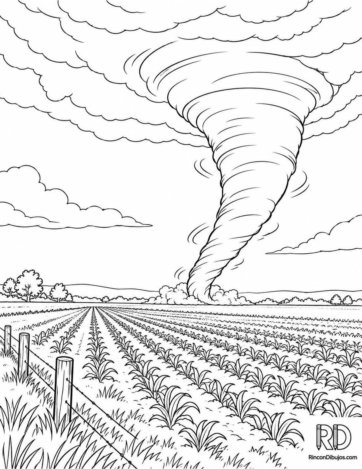 Dibujo de tornado en cultivos para colorear Dibujo de tornado en cultivos para colorear