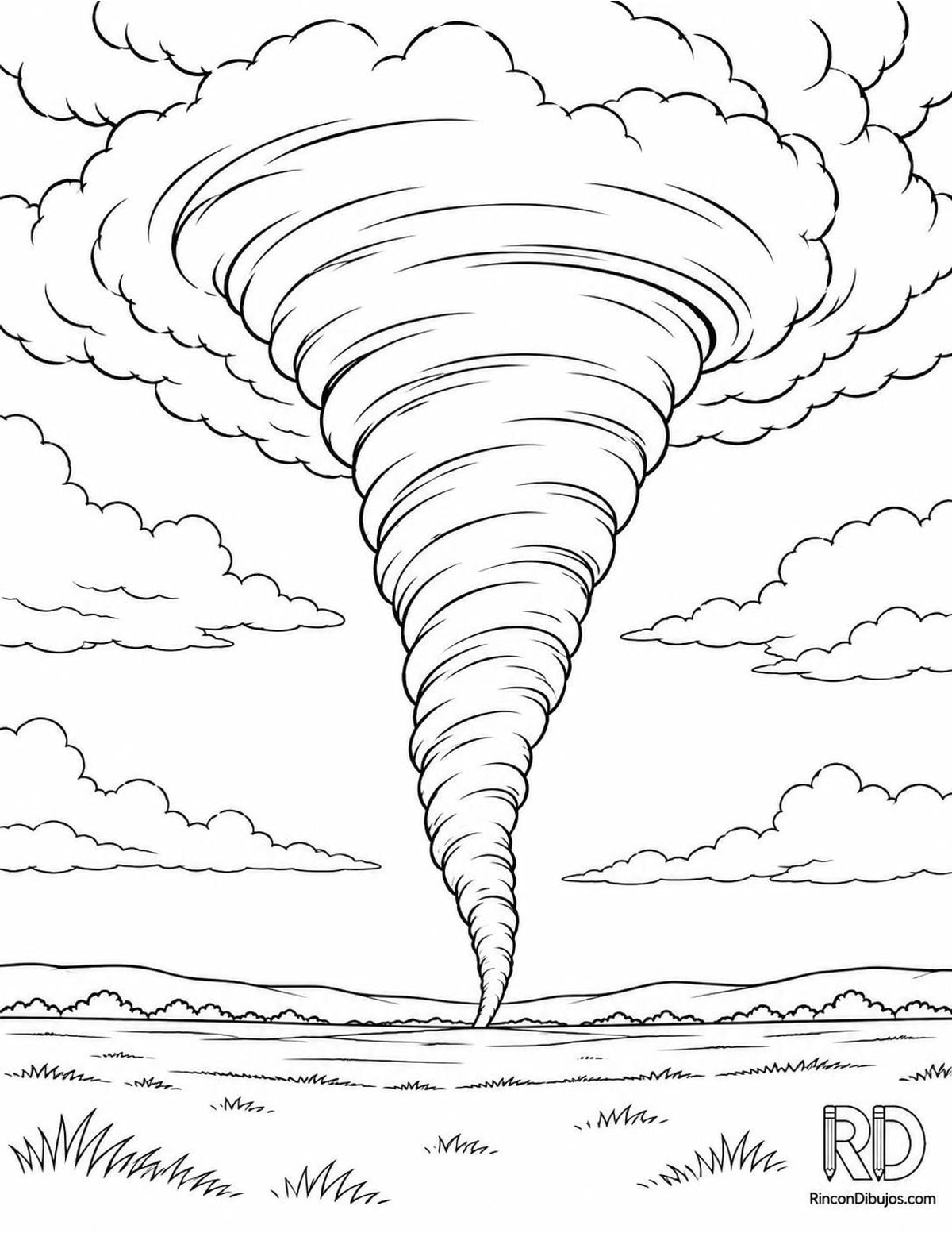 Dibujo de tornado frontal para colorear Dibujo de tornado frontal para colorear