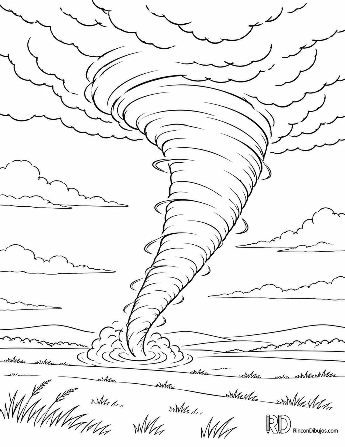 Dibujo de tornado inclinado para colorear Dibujo de tornado inclinado para colorear
