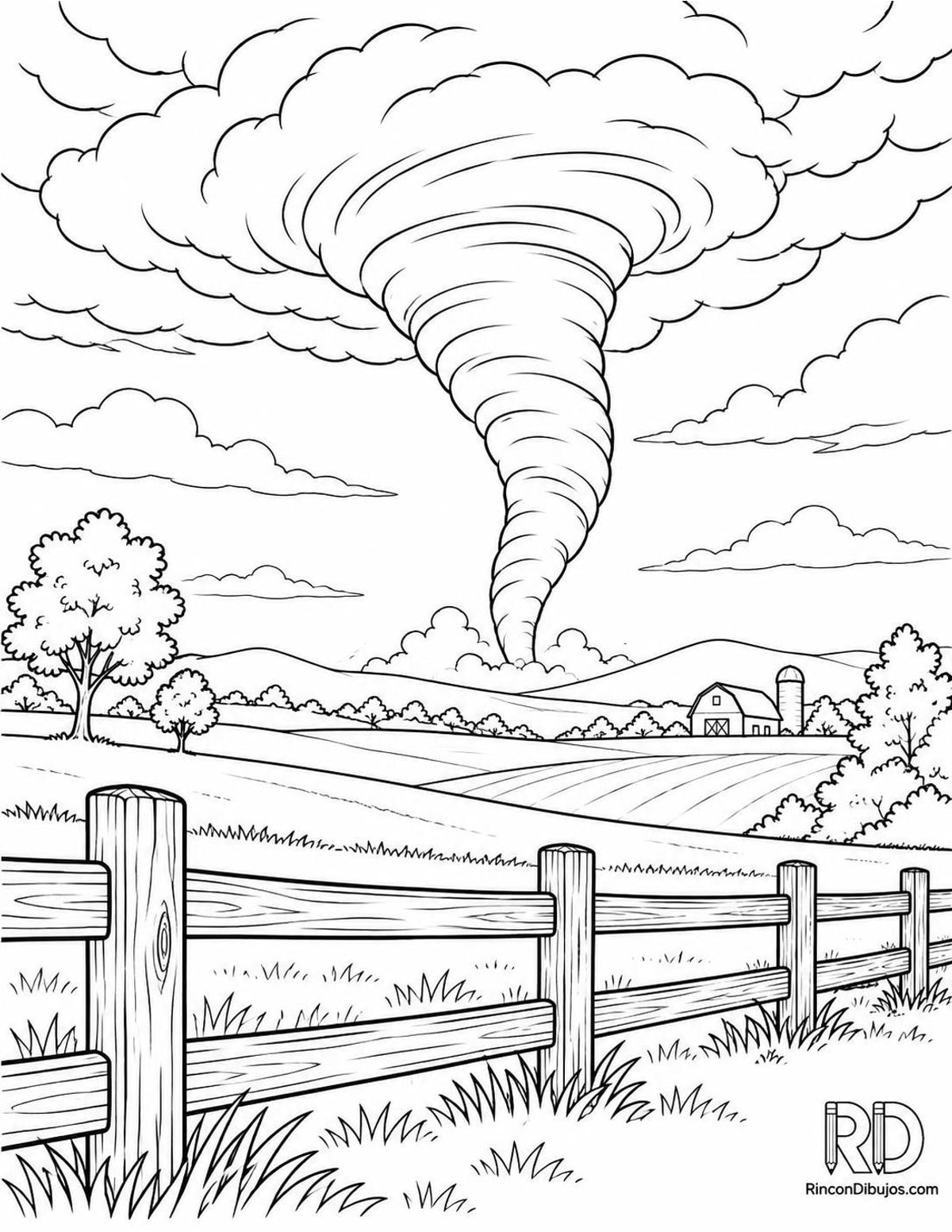 Dibujo de tornado rural para colorear Dibujo de tornado rural para colorear