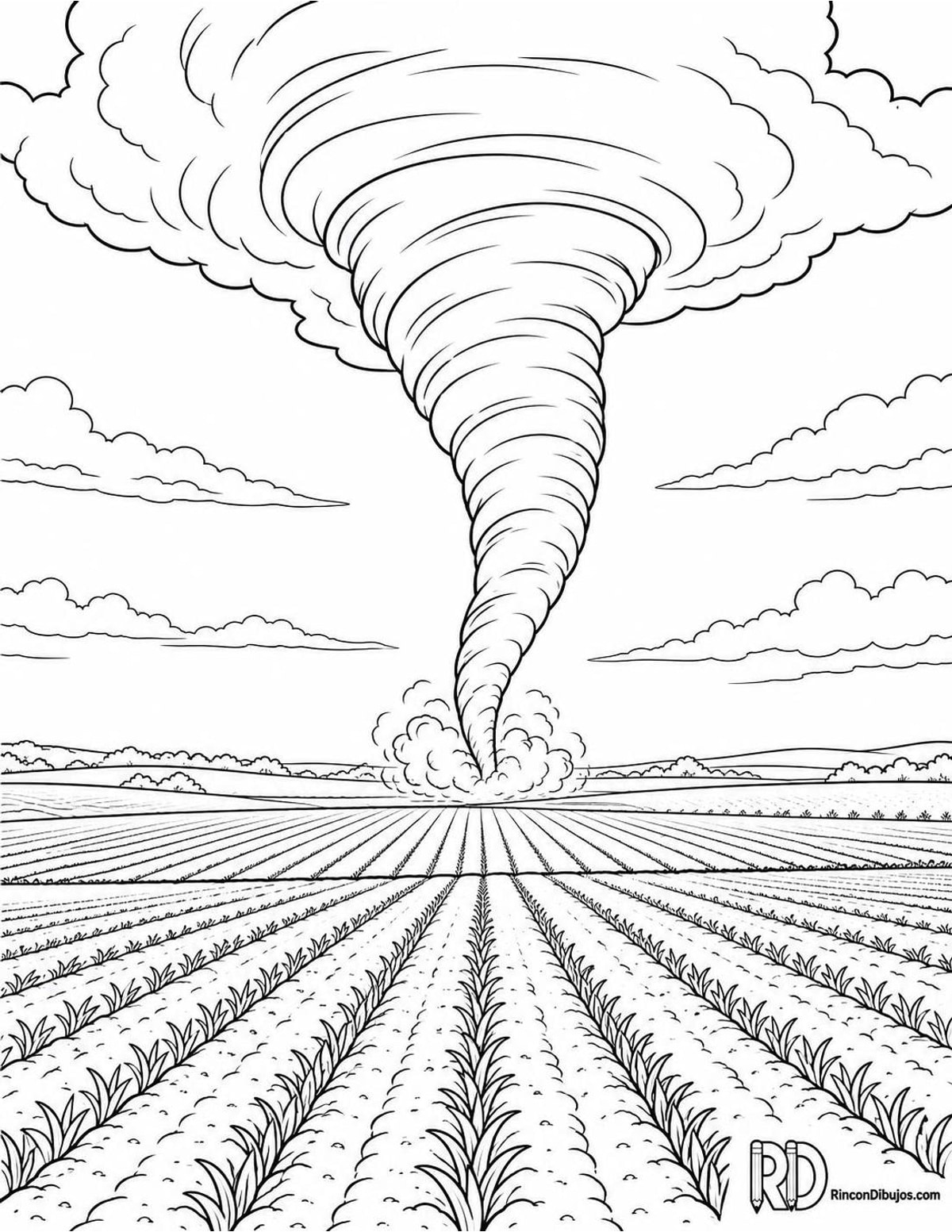 Dibujo de tornado semirrealista para colorear Dibujo de tornado semirrealista para colorear