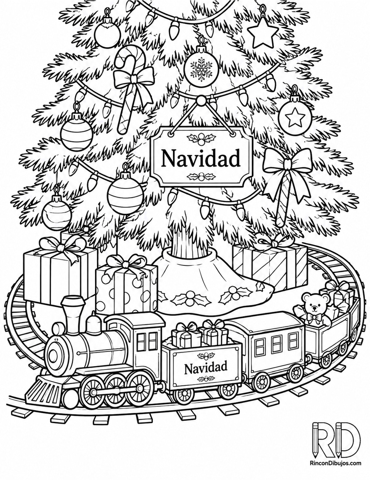 Dibujo de tren de Navidad para colorear Dibujo de tren de Navidad para colorear