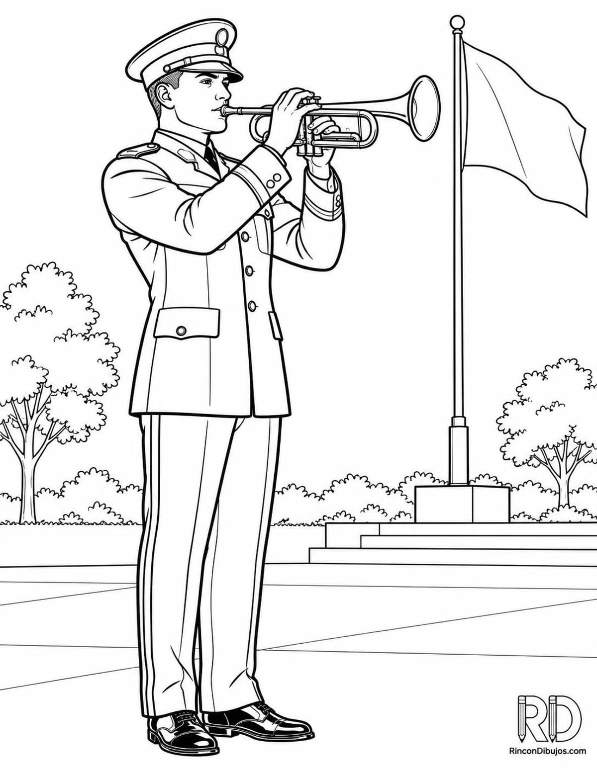 Dibujo de trompetista militar para colorear Dibujo de trompetista militar para colorear