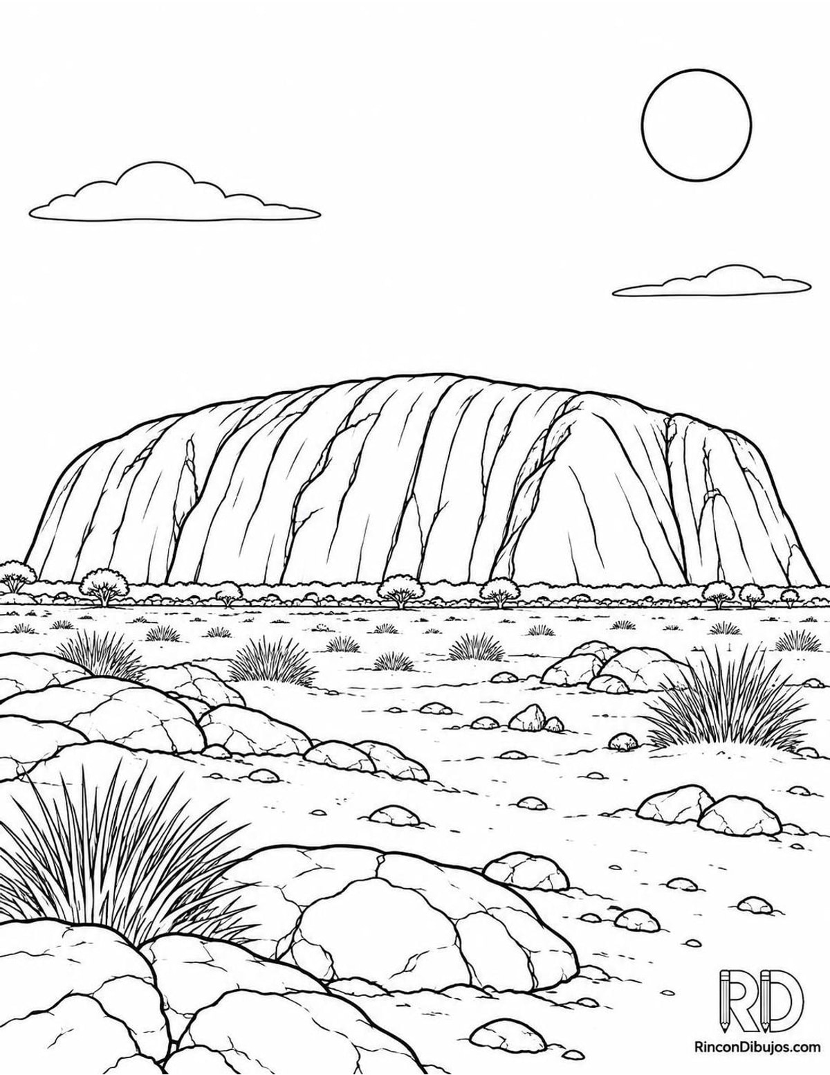 Dibujo de Uluru en desierto para colorear Dibujo de Uluru en desierto para colorear