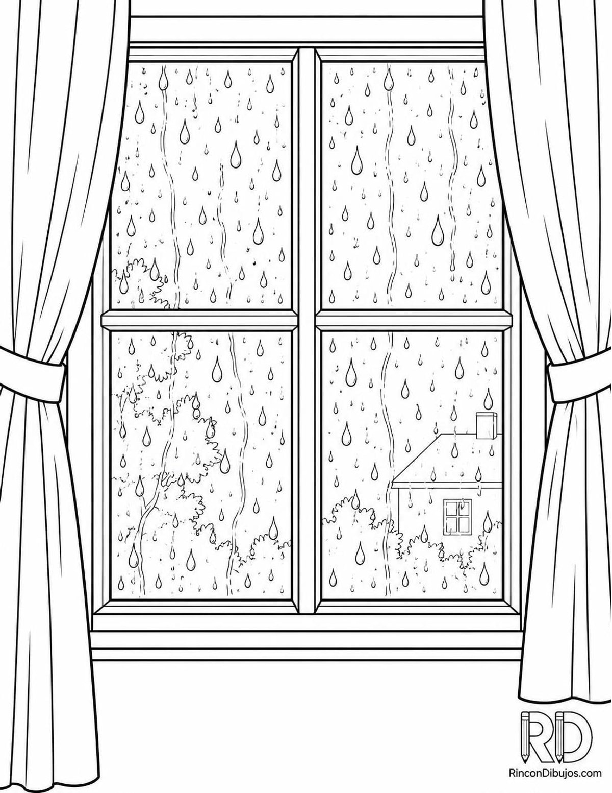 Dibujo de ventana con lluvia para colorear Dibujo de ventana con lluvia para colorear