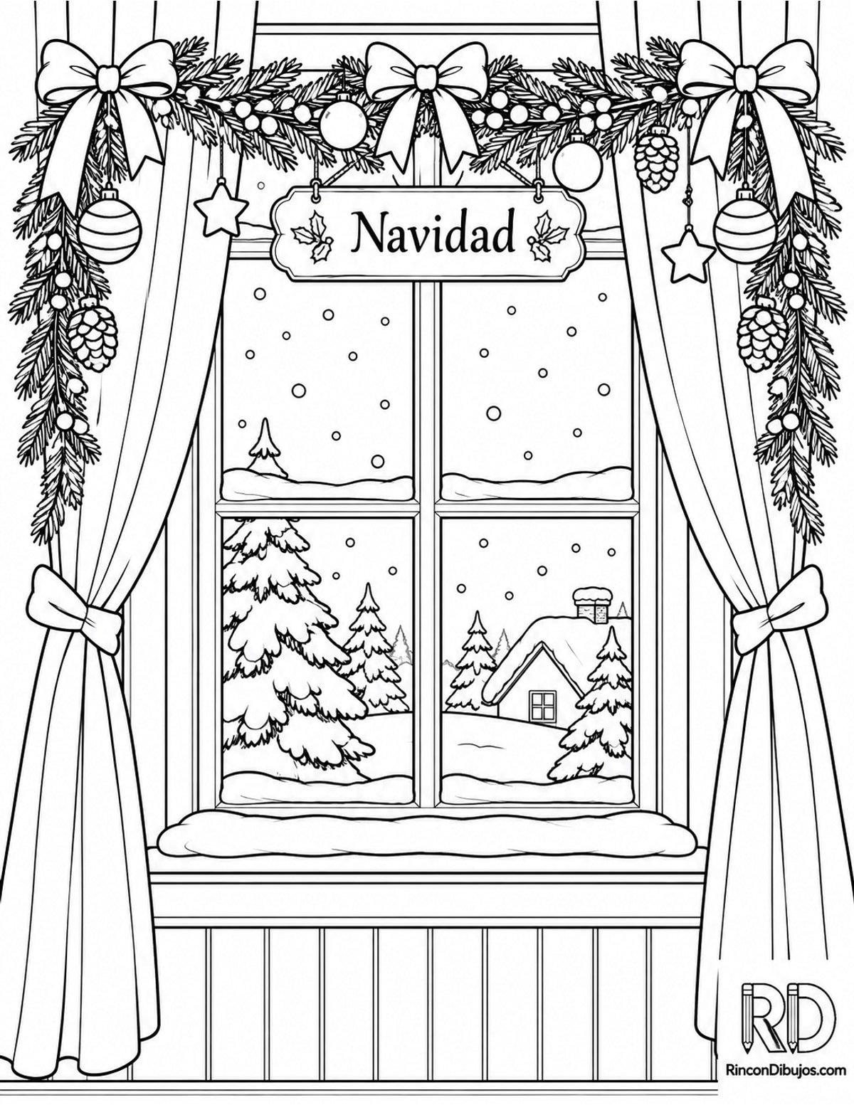 Dibujo de ventana de Navidad para colorear Dibujo de ventana de Navidad para colorear