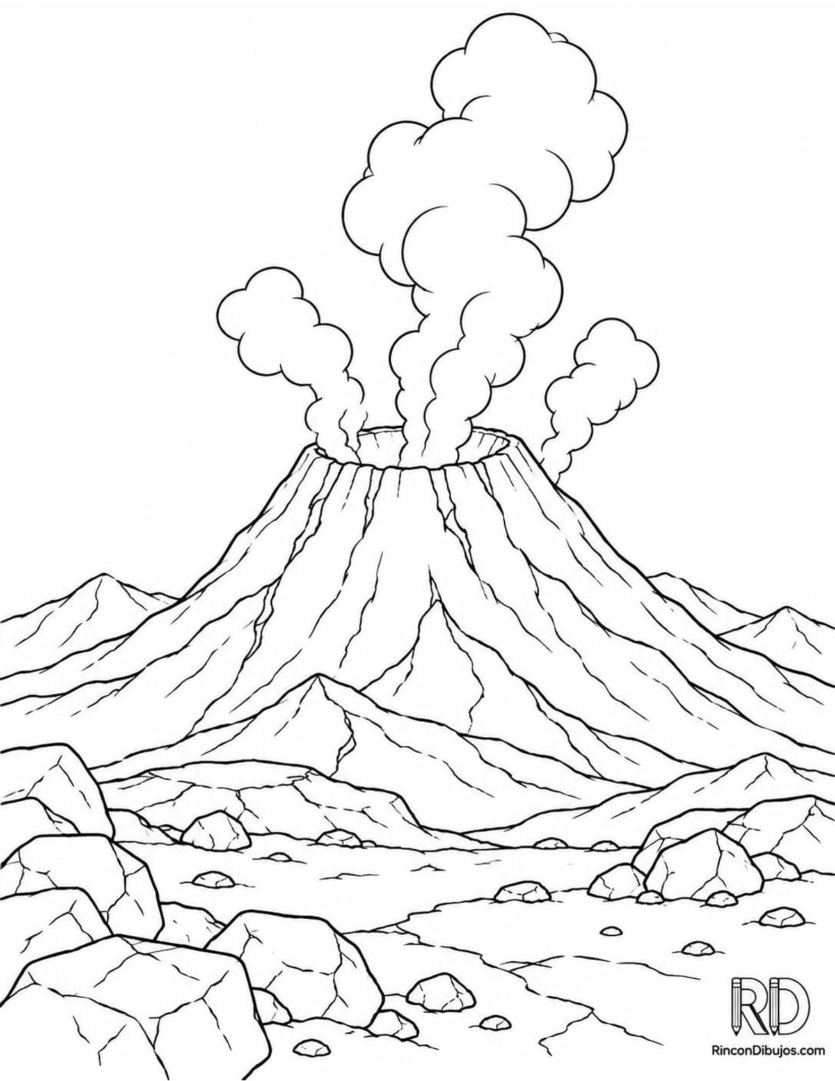 Dibujo de volcán con fumarolas para colorear Dibujo de volcán con fumarolas para colorear