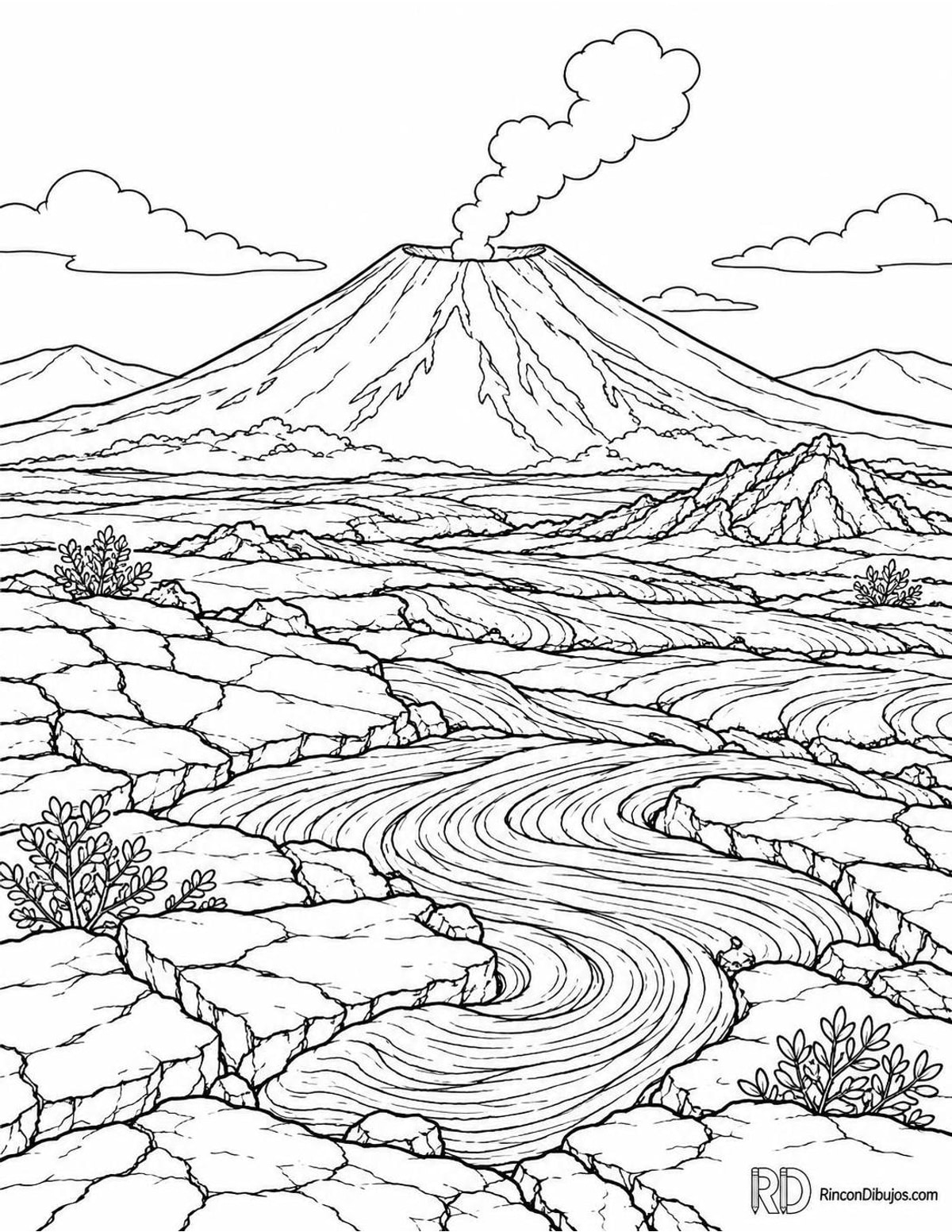Dibujo de volcán con lava solidificada para colorear Dibujo de volcán con lava solidificada para colorear