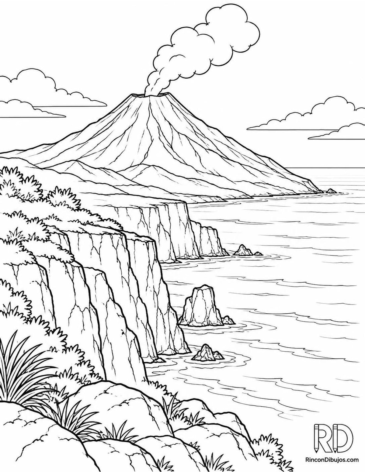 Dibujo de volcán costero para colorear Dibujo de volcán costero para colorear