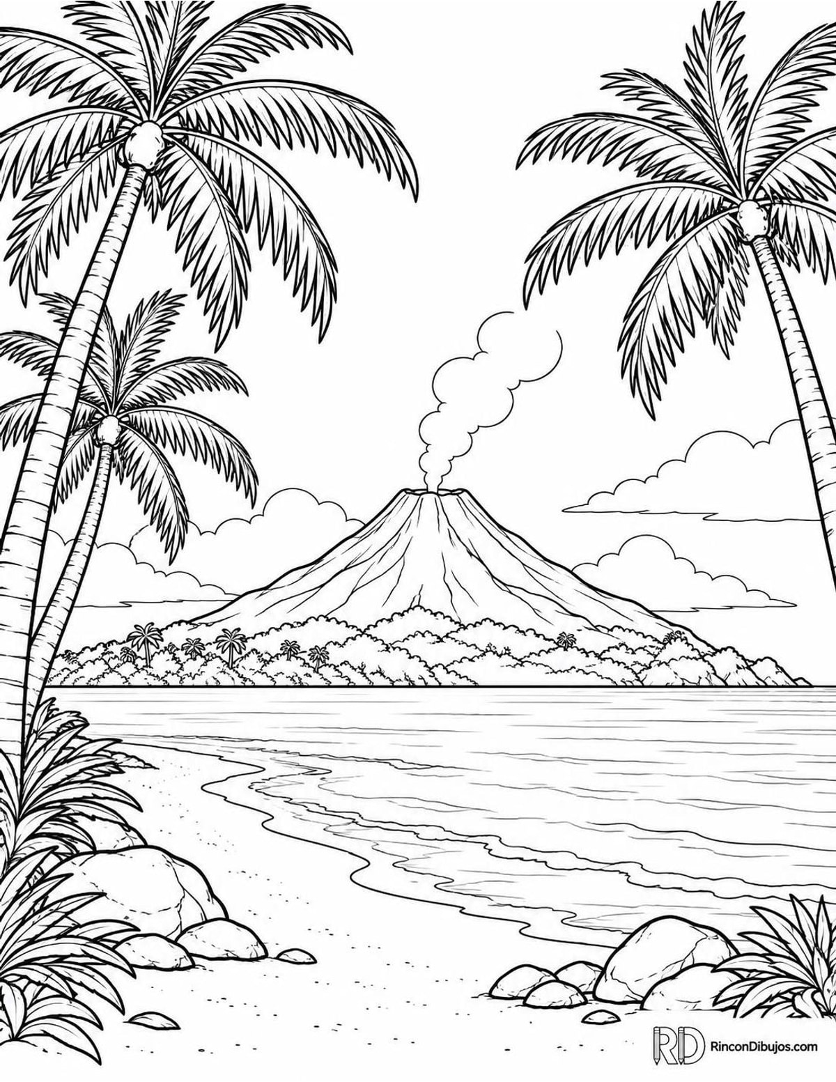 Dibujo de volcán en isla para colorear Dibujo de volcán en isla para colorear
