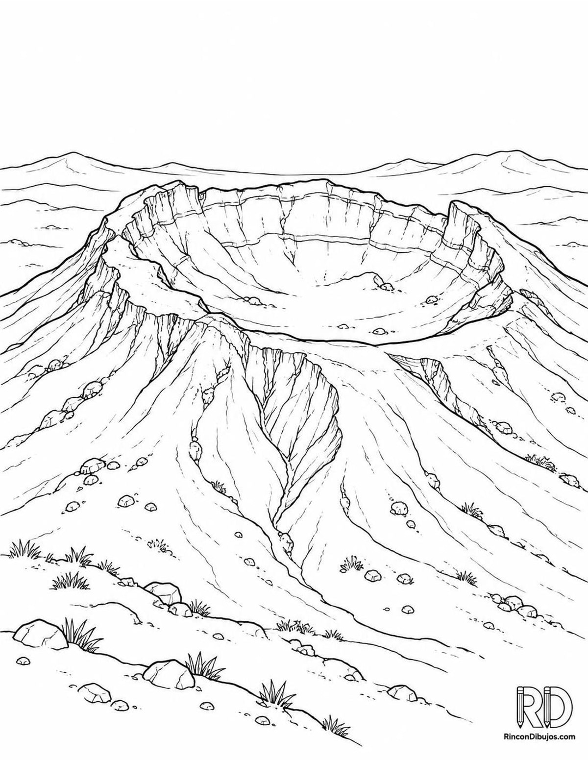 Dibujo de volcán erosionado para colorear Dibujo de volcán erosionado para colorear
