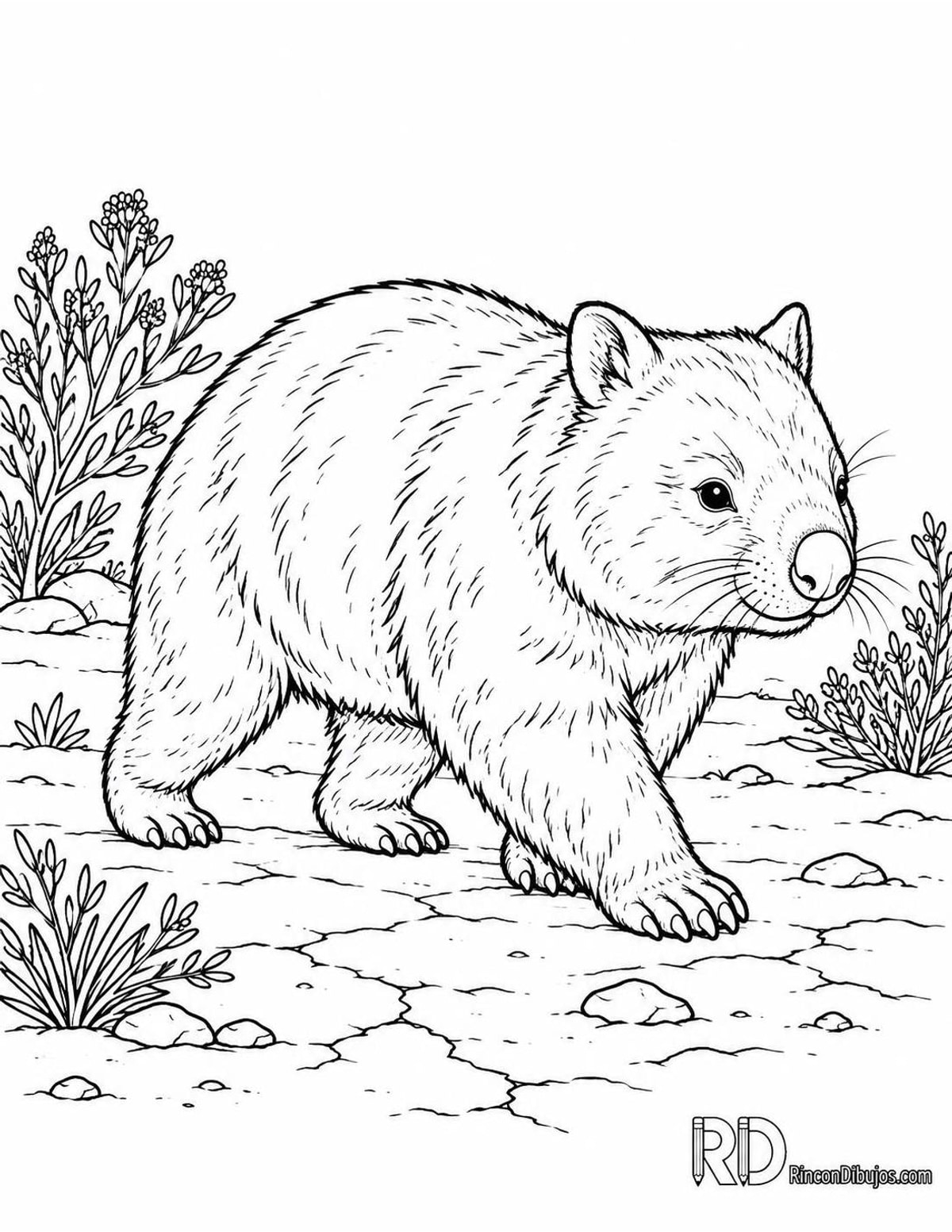 Dibujo de wombat caminando para colorear Dibujo de wombat caminando para colorear