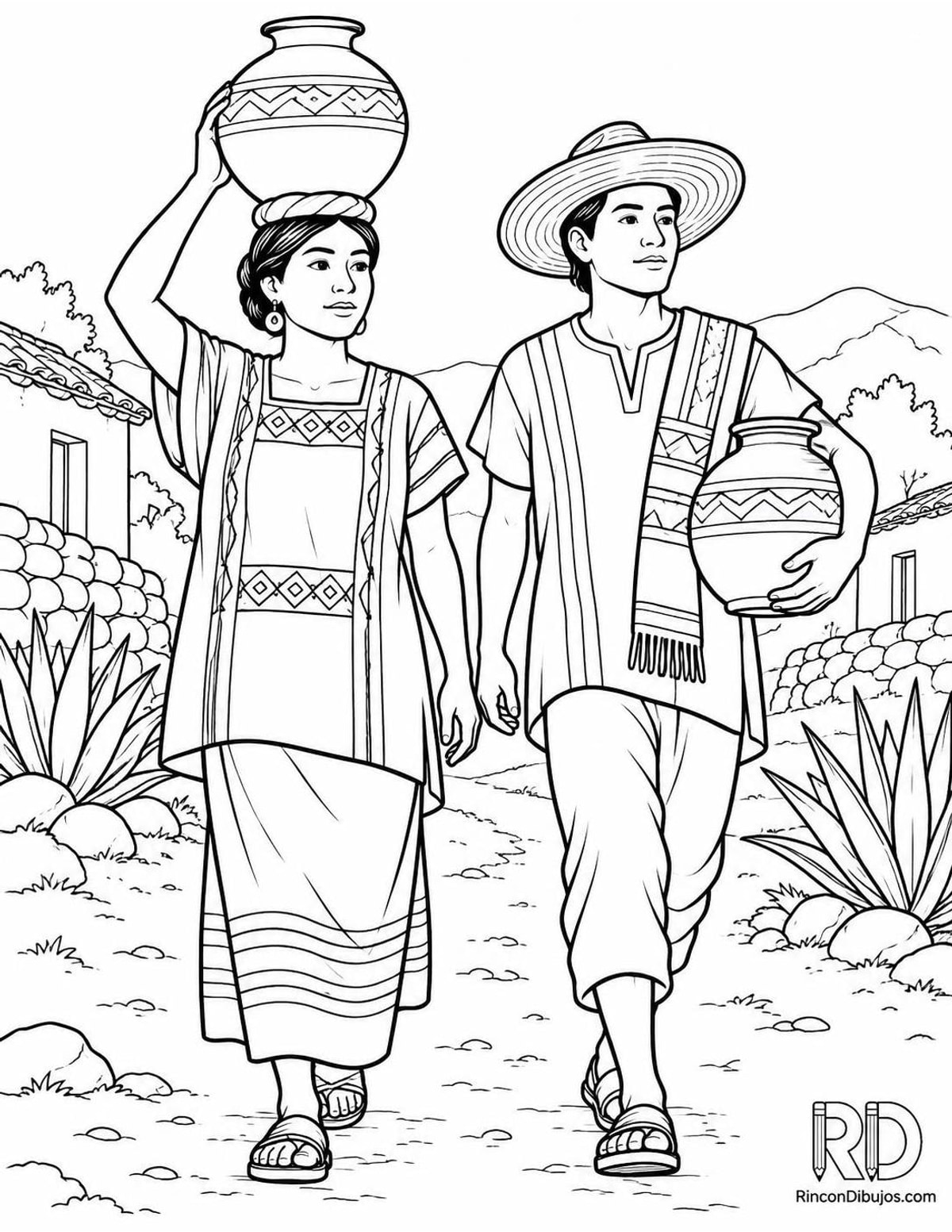 Dibujo de Zapotecas con cántaros para colorear Dibujo de Zapotecas con cántaros para colorear