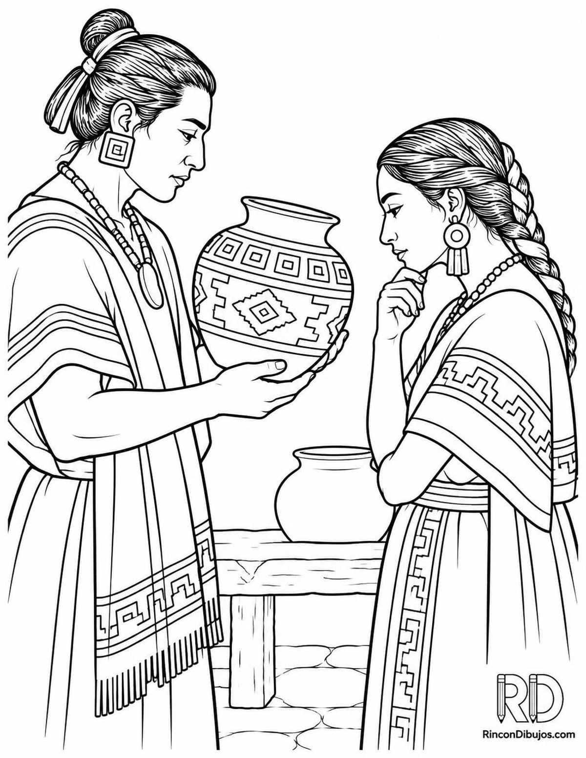 Dibujo de Zapotecas con cerámica para colorear Dibujo de Zapotecas con cerámica para colorear