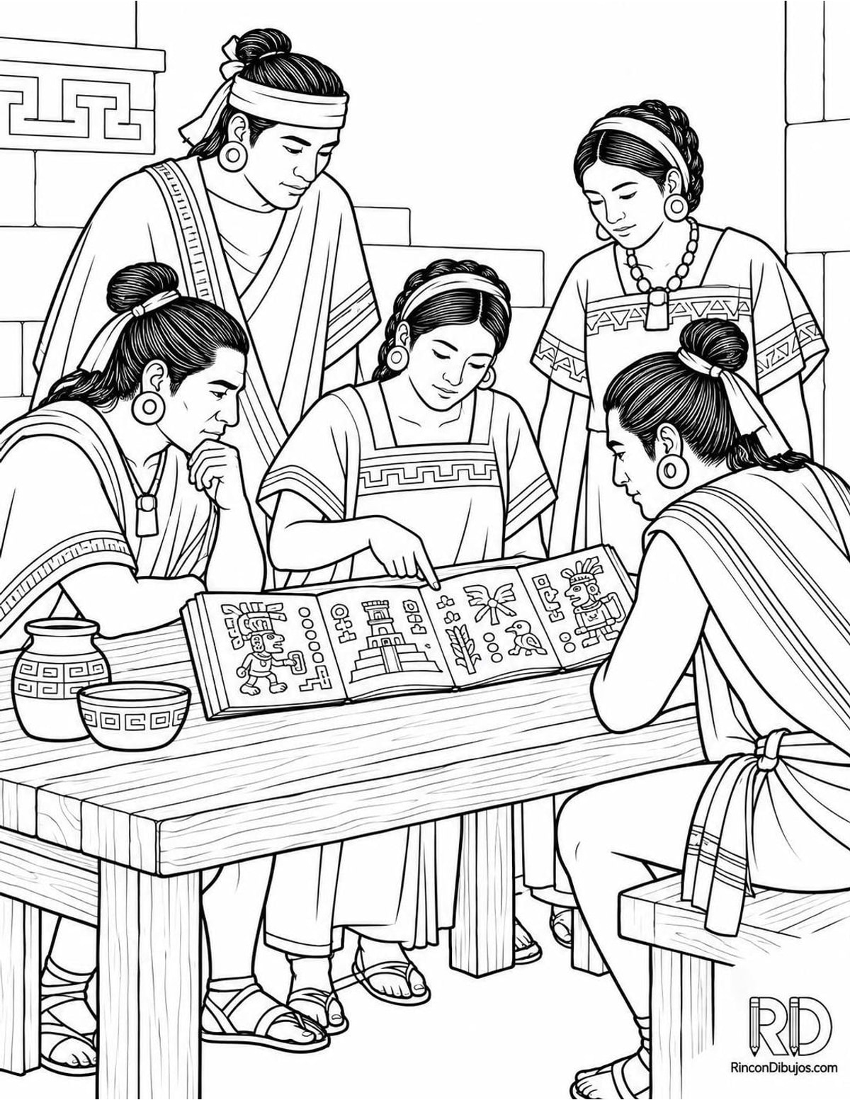 Dibujo de Zapotecas con códice para colorear Dibujo de Zapotecas con códice para colorear