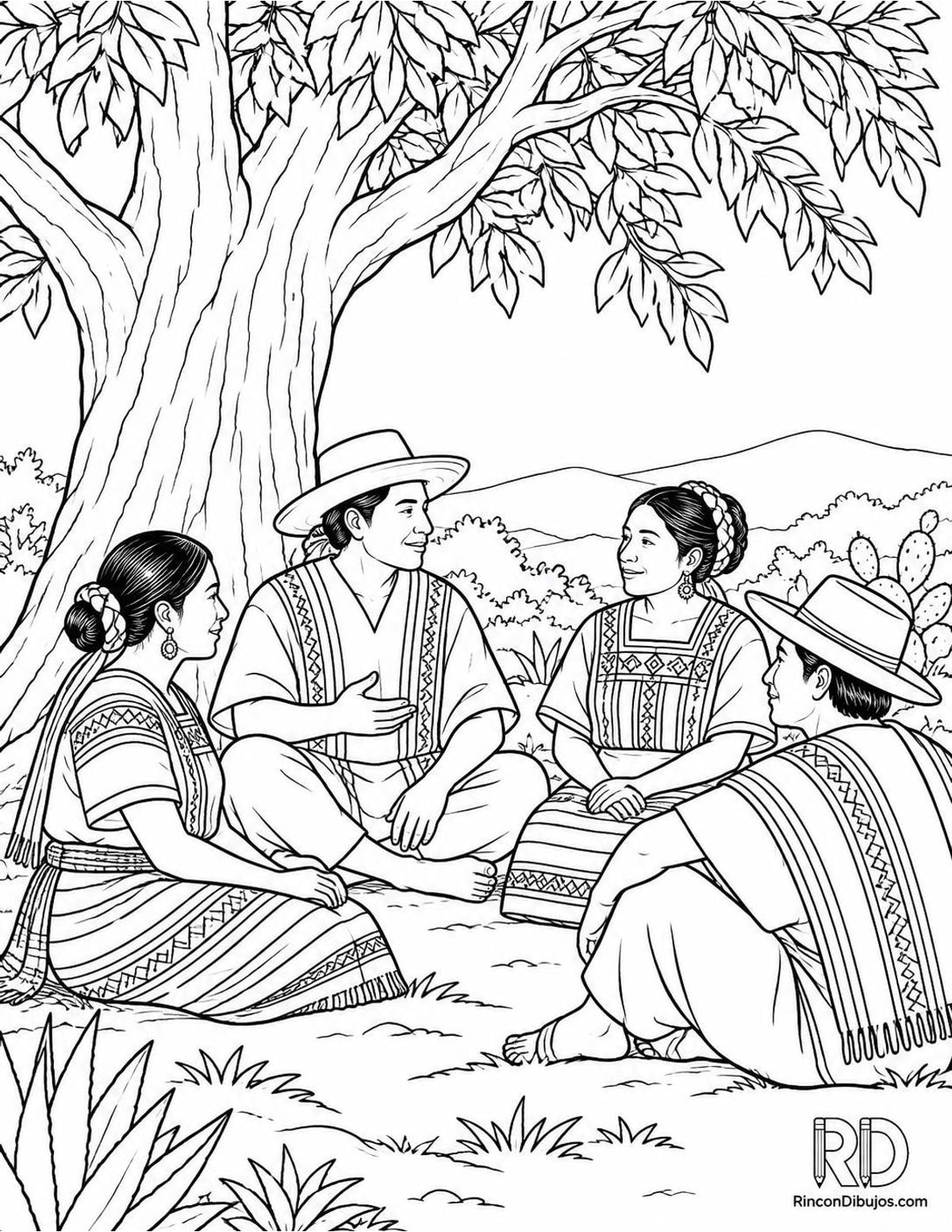 Dibujo de Zapotecas conversando para colorear Dibujo de Zapotecas conversando para colorear