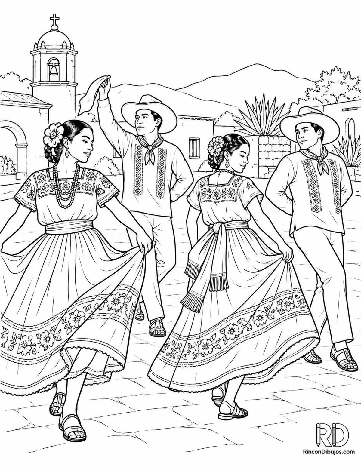 Dibujo de Zapotecas danzantes para colorear Dibujo de Zapotecas danzantes para colorear