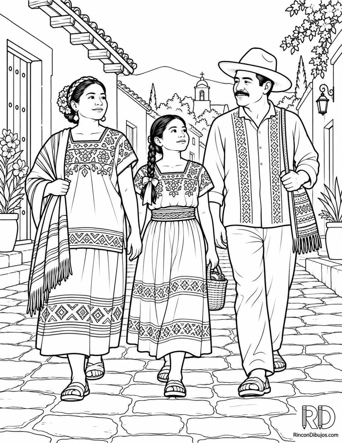 Dibujo de Zapotecas en calle para colorear Dibujo de Zapotecas en calle para colorear