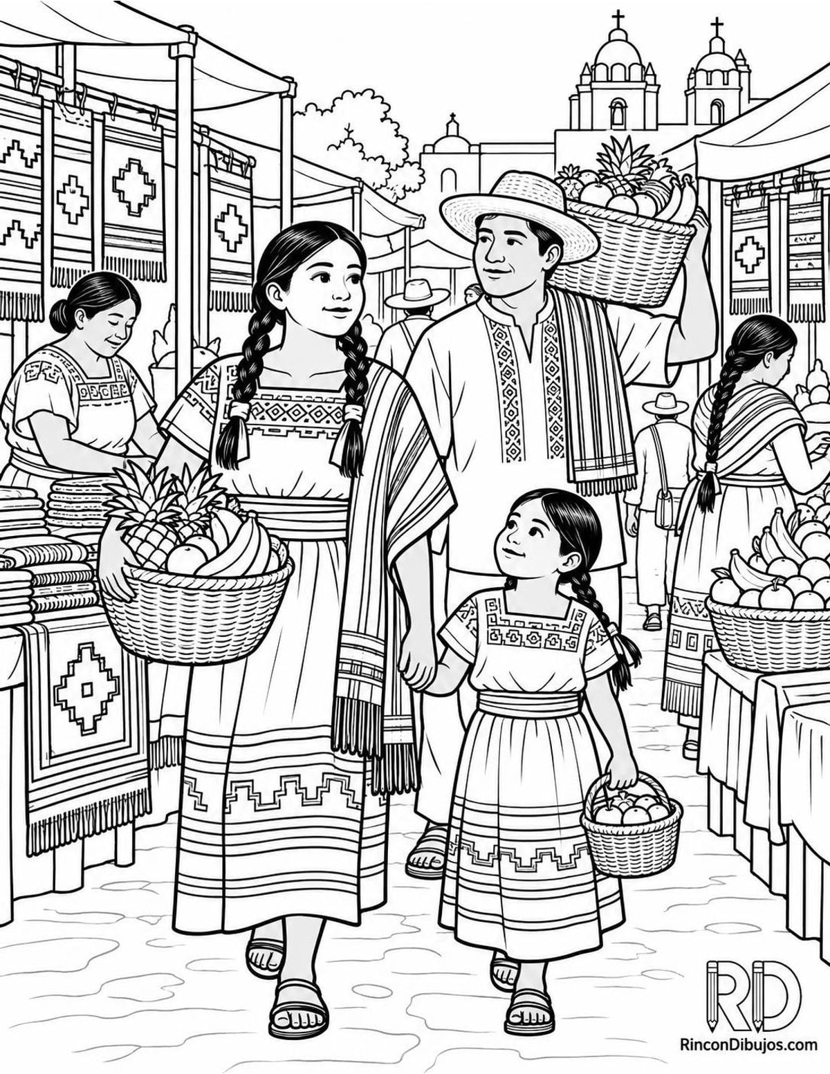 Dibujo de Zapotecas en mercado para colorear Dibujo de Zapotecas en mercado para colorear