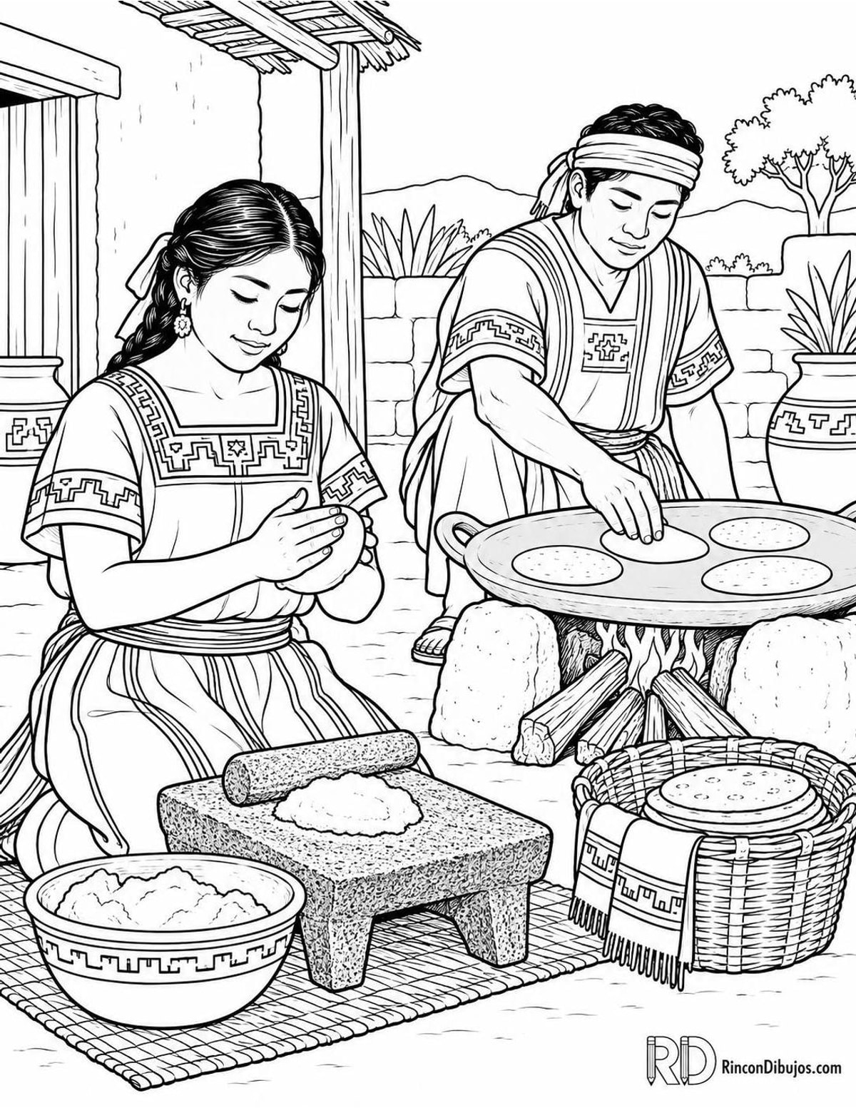 Dibujo de Zapotecas haciendo tortillas para colorear Dibujo de Zapotecas haciendo tortillas para colorear