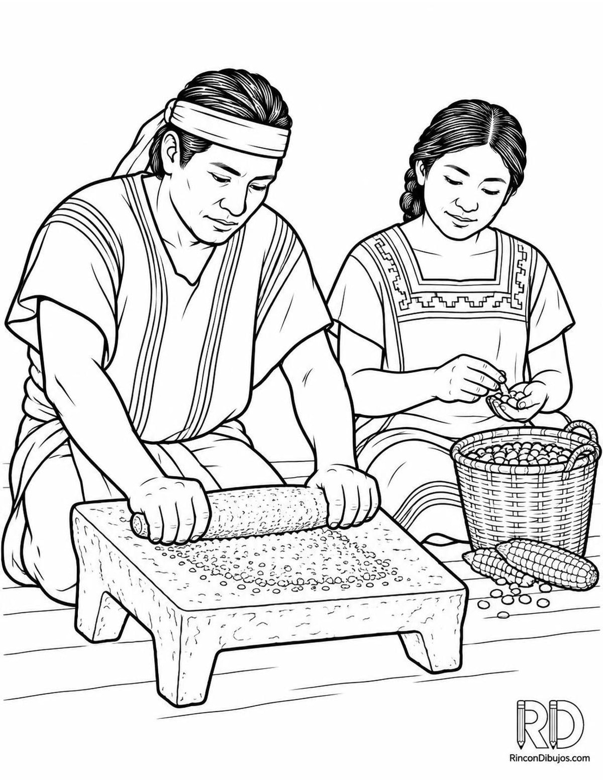 Dibujo de Zapotecas moliendo maíz para colorear Dibujo de Zapotecas moliendo maíz para colorear